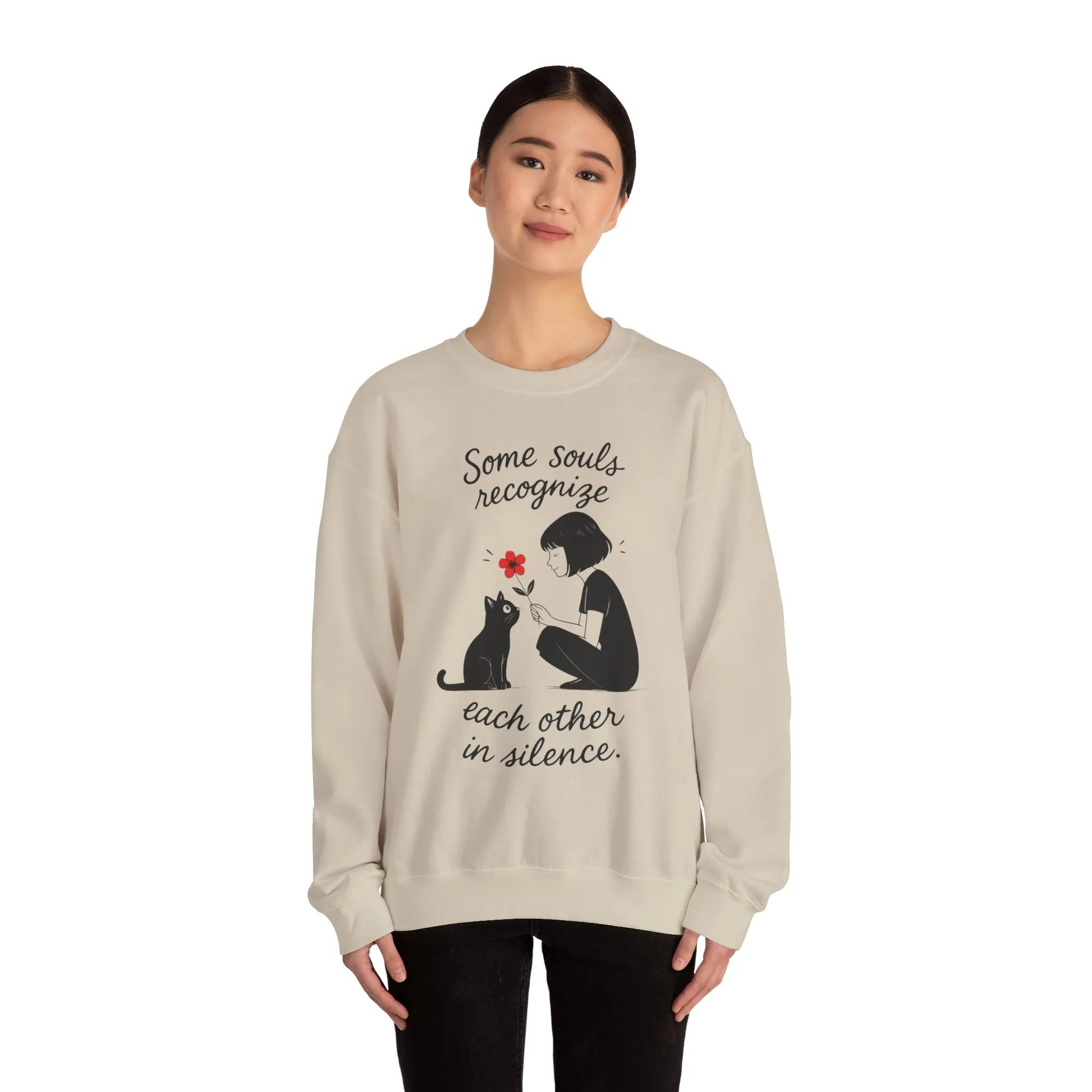 Soulful Cat and Human Crewneck Sweatshirt, Cozy Gift for Cat Lovers, Womens Sweatshirt, Animal Lover Apparel, Thoughtful Gift Idea - Image 11