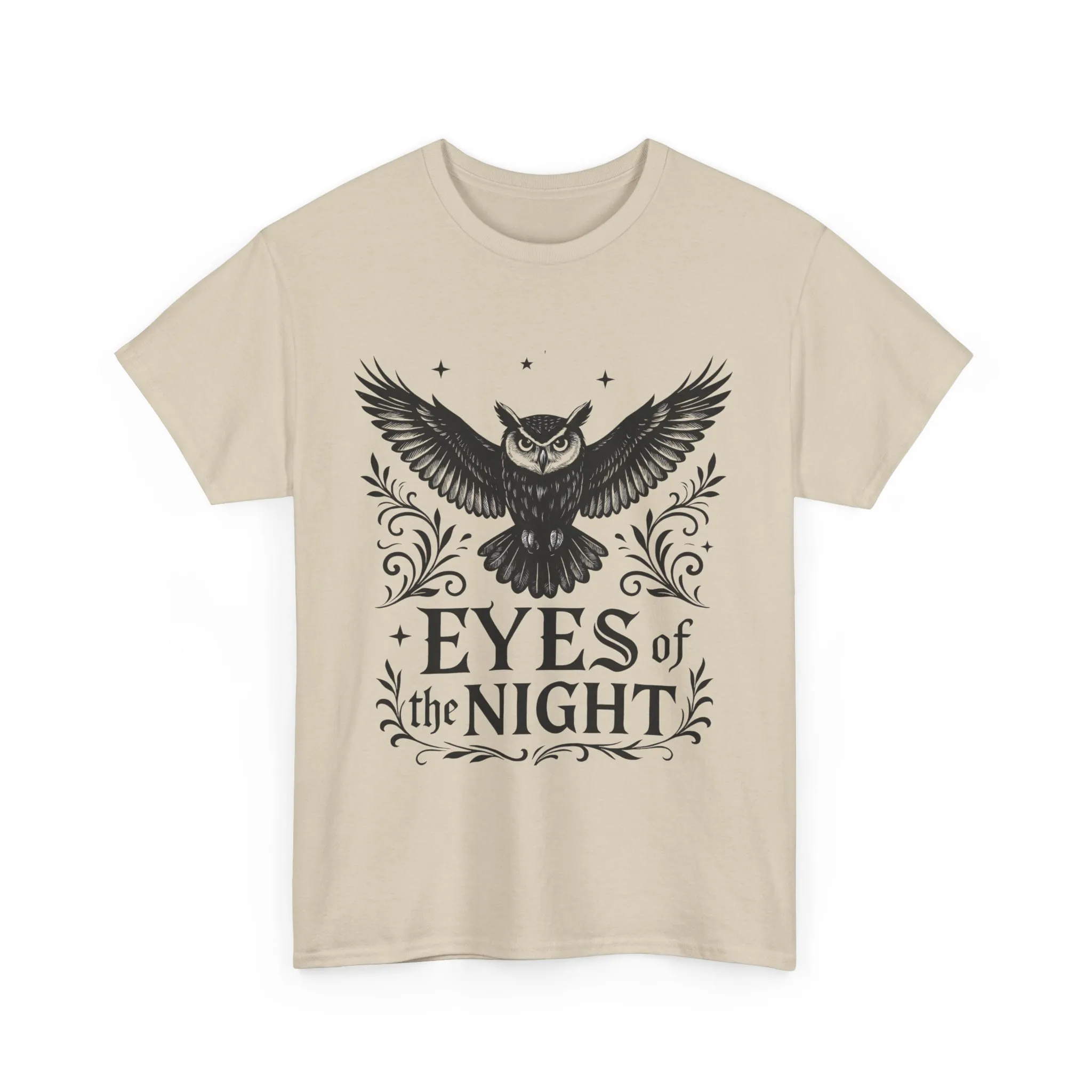 Cool Owl Graphic Unisex Heavy Cotton Tee, Flying Owl Art T-Shirt, Animal Print Tee, Gothic Bird Graphic Tee, Mens Gothic Style Shirt - Image 4