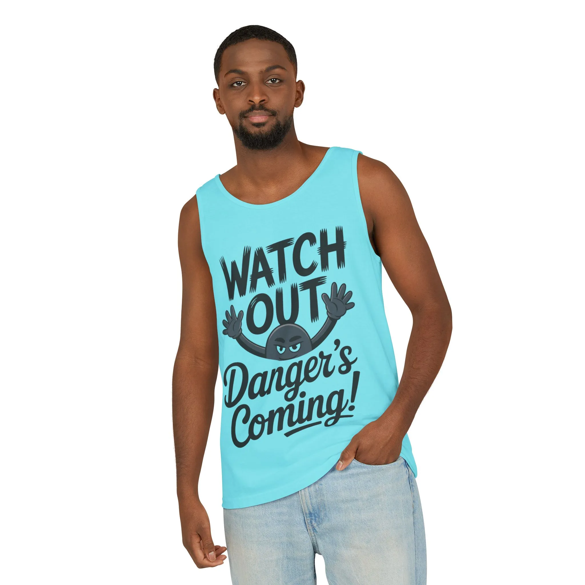 Watch Out! Danger's Coming, Mens Garment-Dyed Tank Top, Summer Tank, Trendy Mens Top, Fun Graphic Tee, Casual Wear, Gift for Him - Image 38