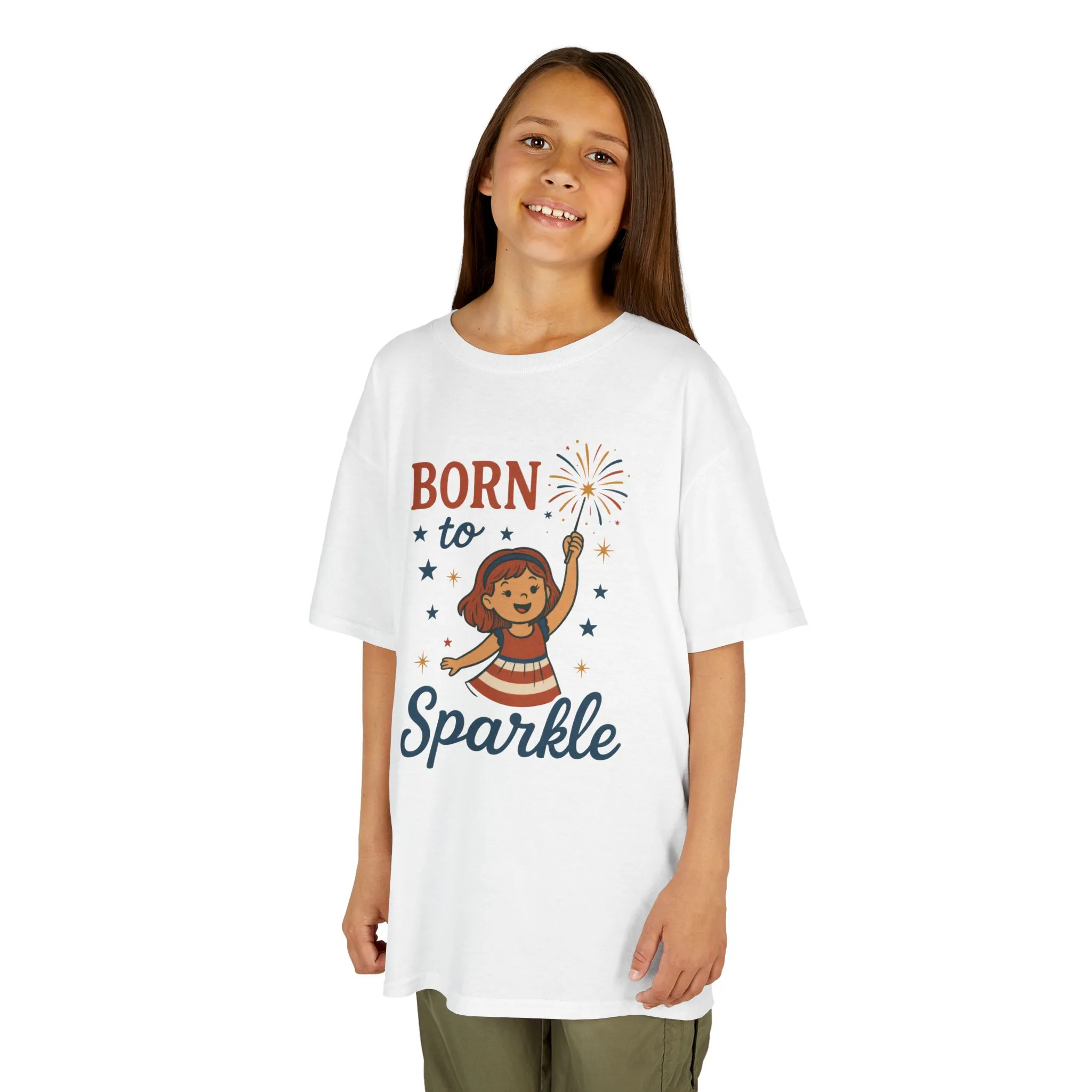 4th of July Shirt for Girls, Born to Sparkle Tee For Kids, Patriotic Fireworks Youth T-Shirt, Independence Day Outfit for Tween Girls - Image 4
