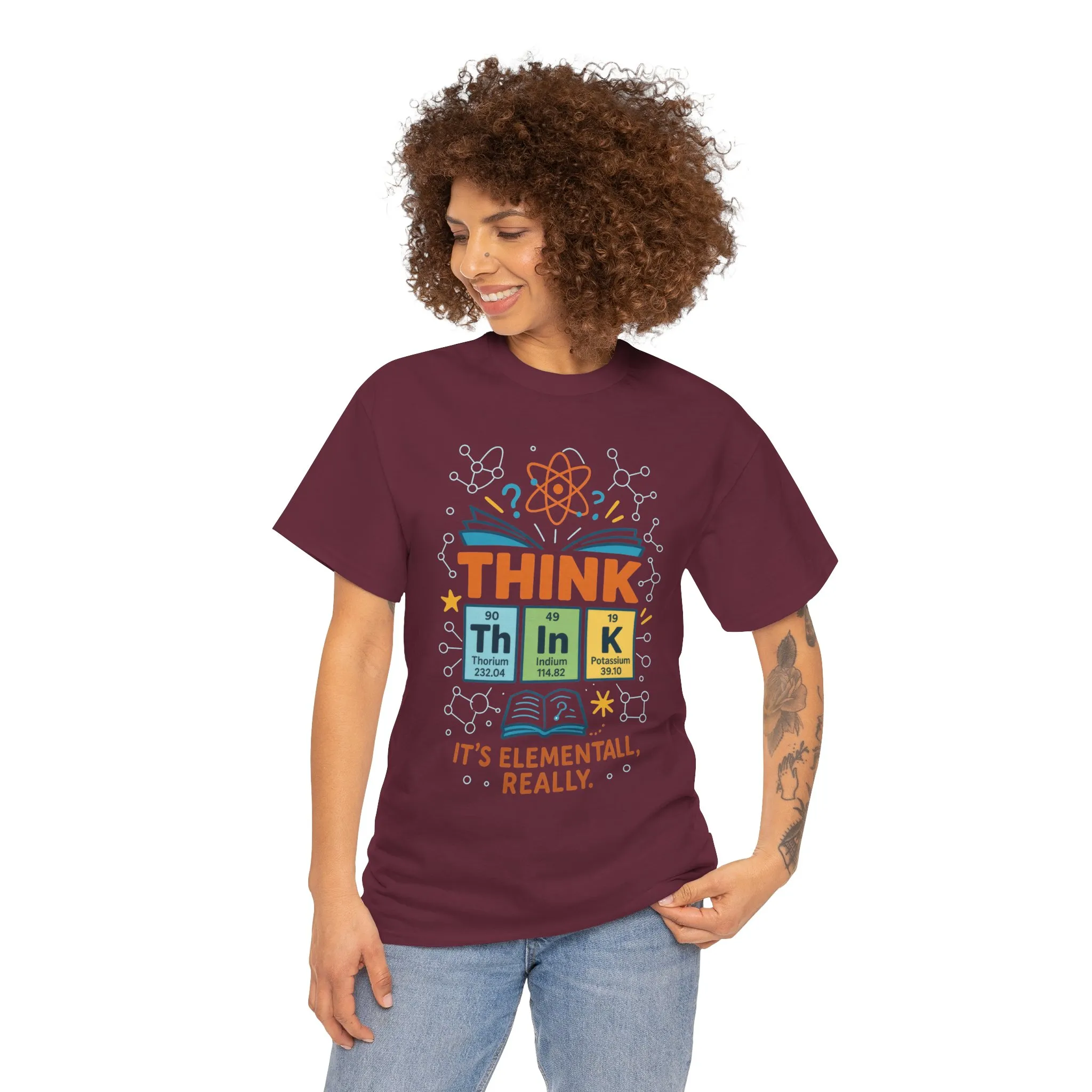 Smart Womens Science T-Shirt, THINK Periodic Table Tee, Funny Elemental Nerd Gift for Her, Graphic Tee for Science Lovers - Image 5