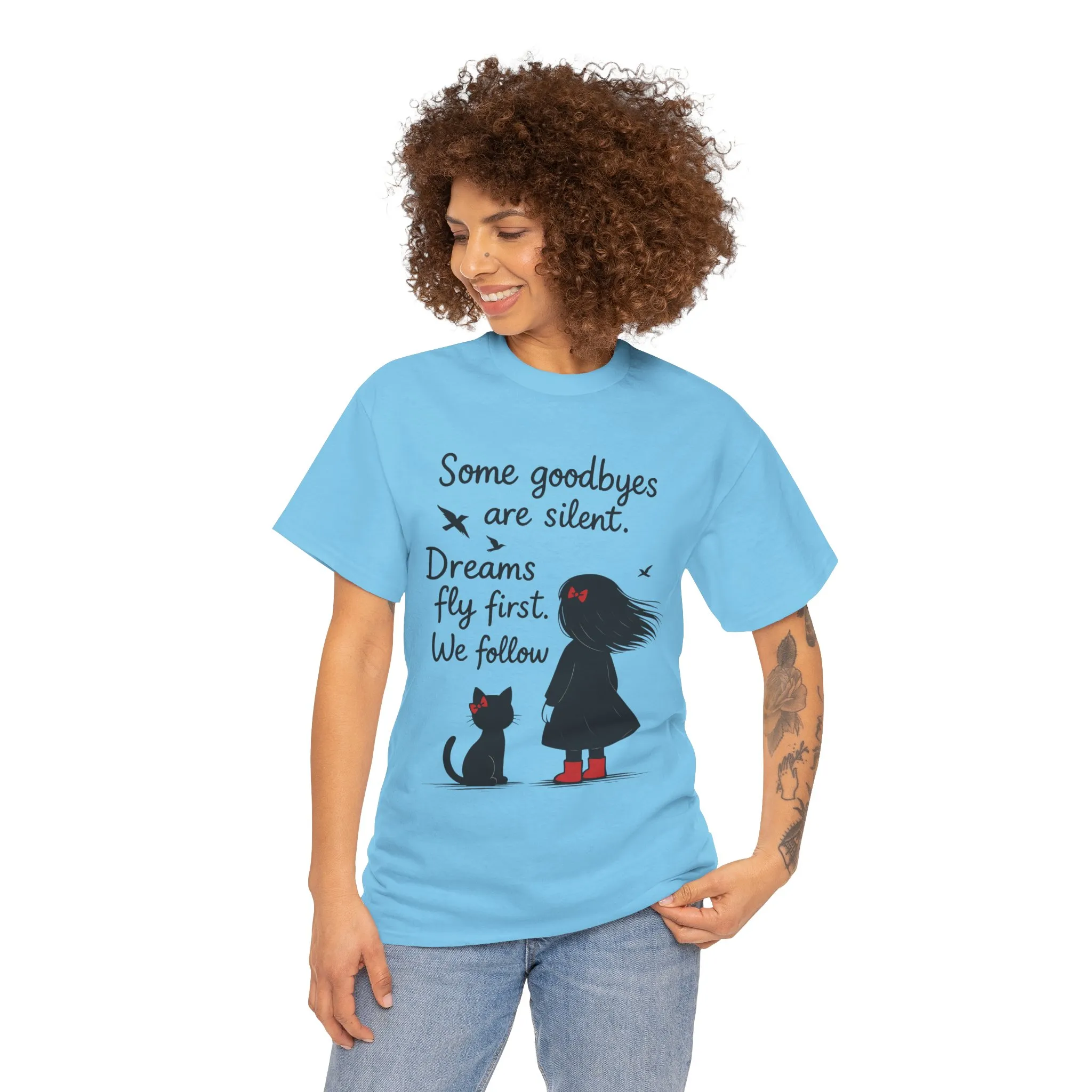 Emotional Hand Drawn Womens T-Shirt, Minimalist Red Dress Girl and Cat Graphic Tee, Cat Lover Gift - Image 35