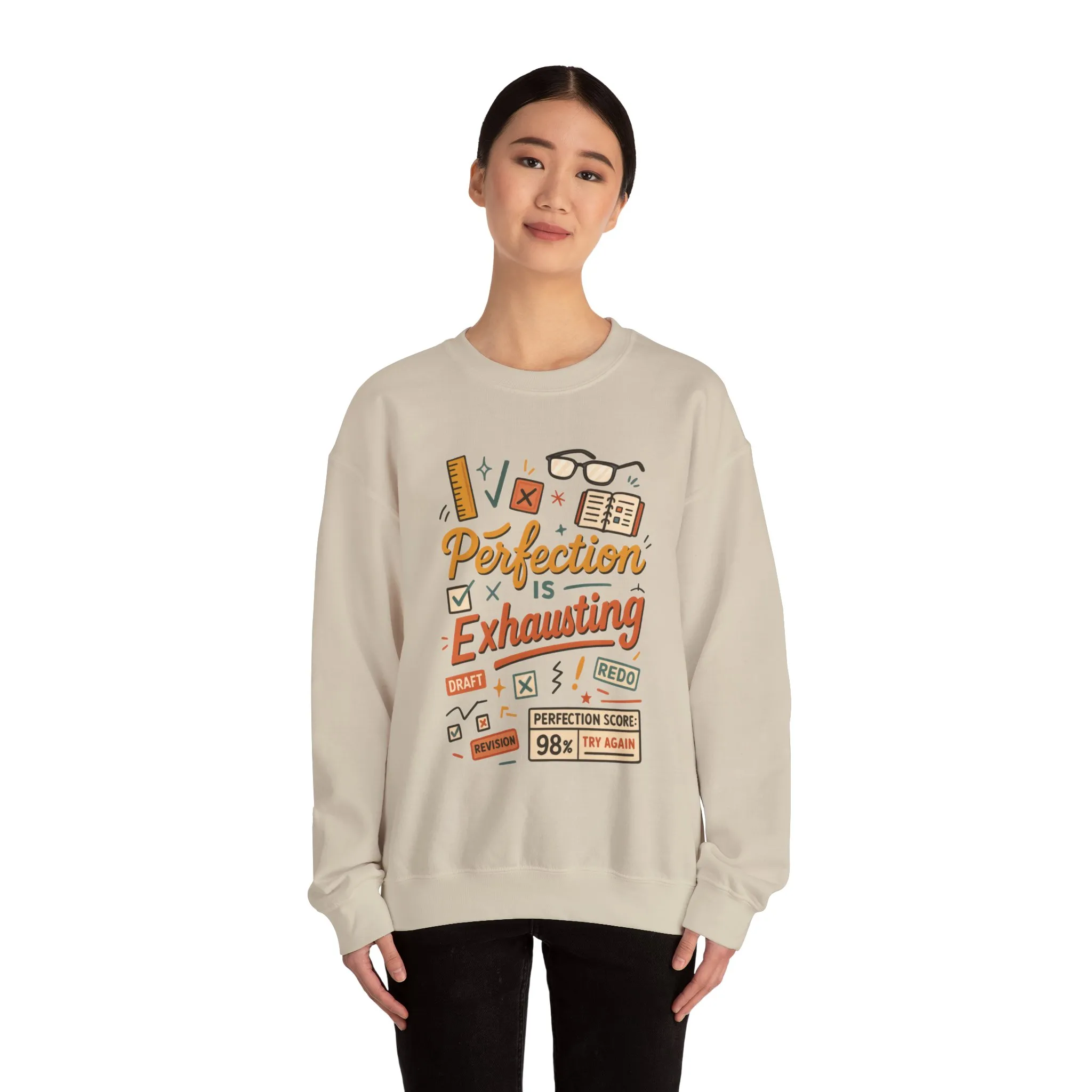 Exhausting Perfection Crewneck Sweatshirt, Funny Gift for Students, Cozy Unisex Sweater, Gift for Graduates, Motivational Apparel - Image 10