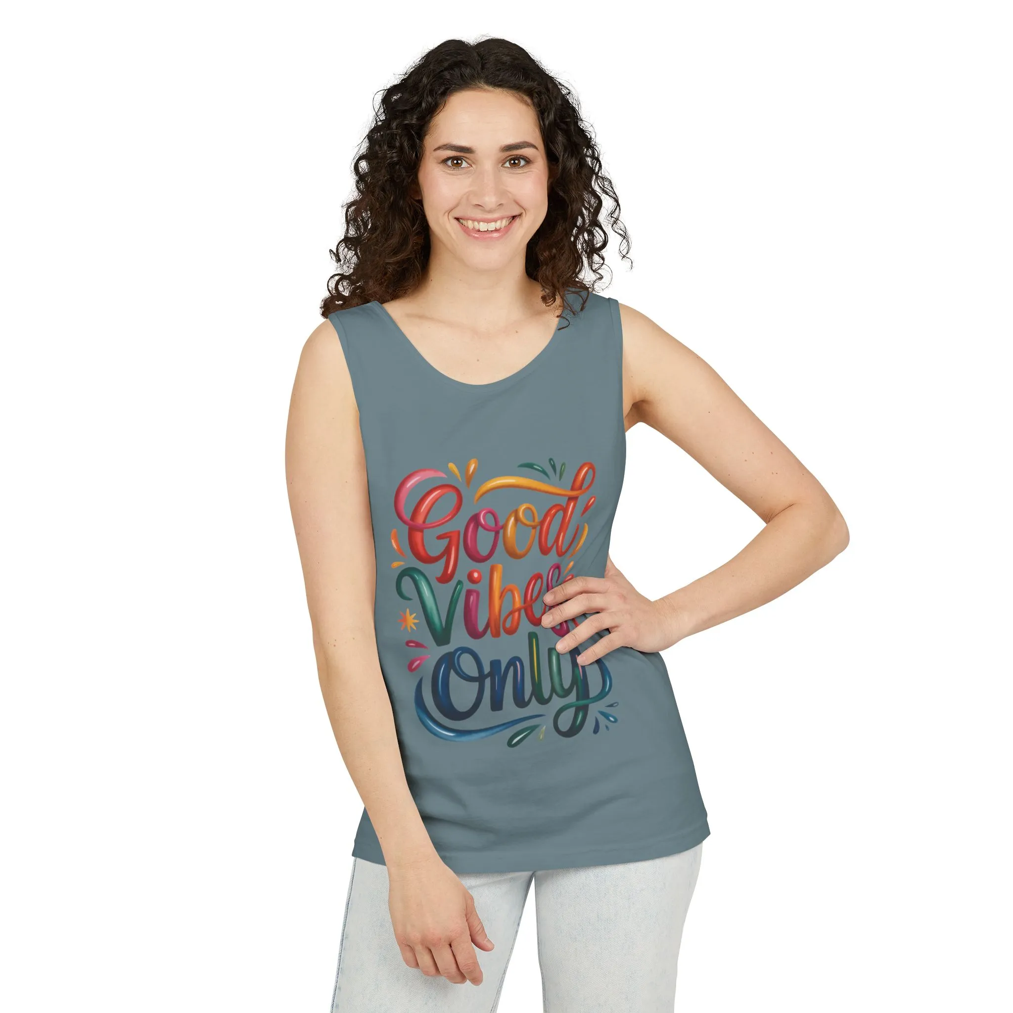 Good Vibes Only Womens Garment-Dyed Tank Top, Summer Casual Wear, Festival Outfit, Beach Day Tee, Gift for Friends, Positive Vibes Apparel - Image 14