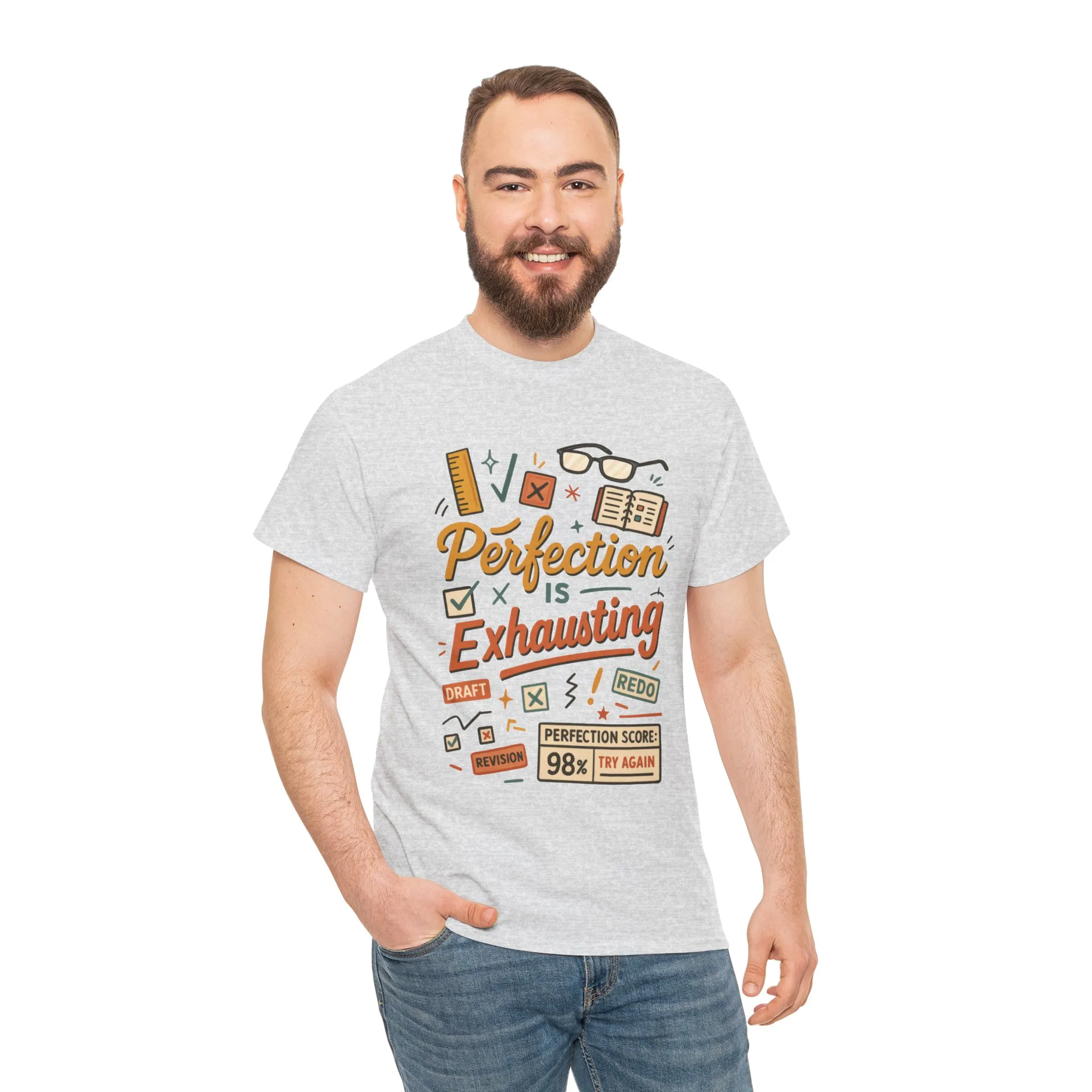 Perfection is Exhausting Tee, Funny T-Shirt for Students, Relaxed Fit Unisex Top, Gift for Graduates, Motivational Apparel, Casual Wear - Image 3
