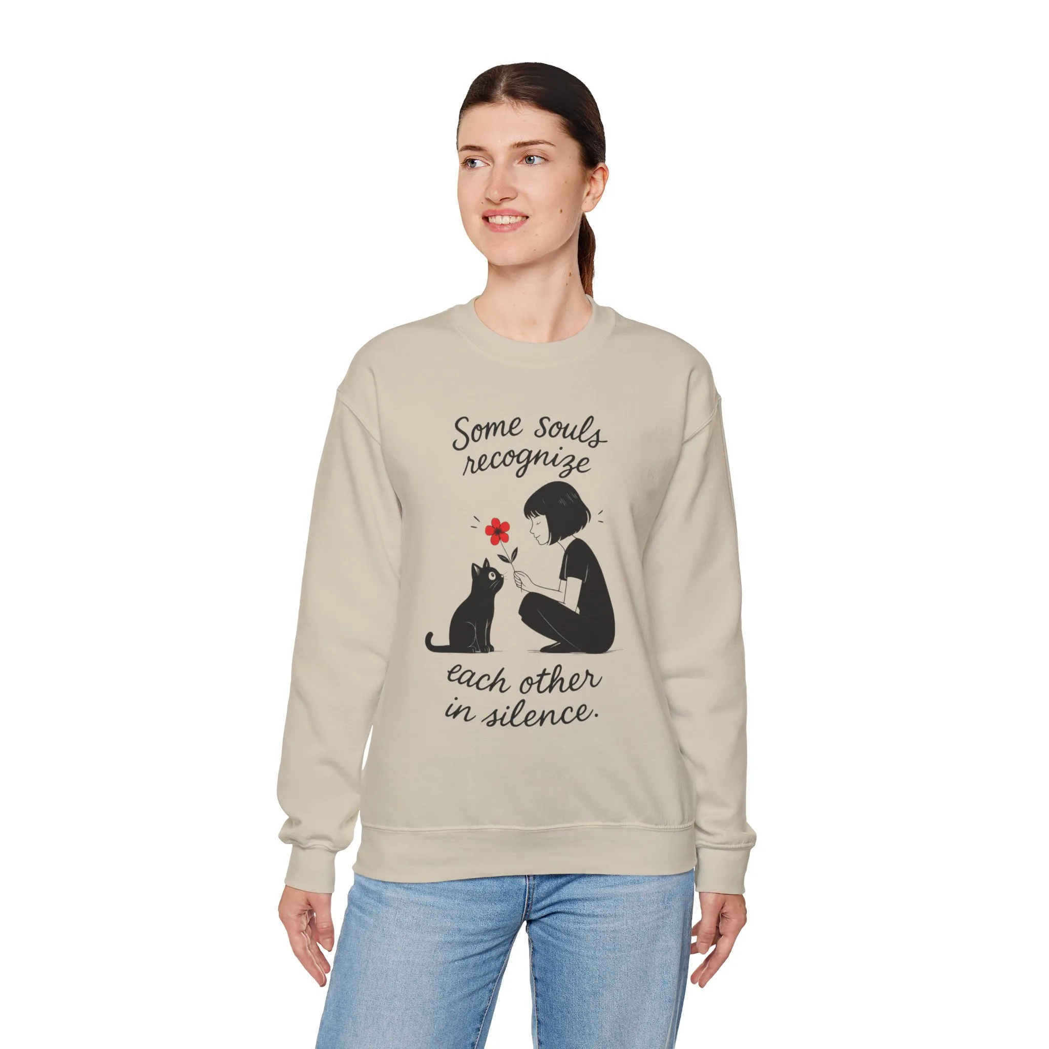 Soulful Cat and Human Crewneck Sweatshirt, Cozy Gift for Cat Lovers, Womens Sweatshirt, Animal Lover Apparel, Thoughtful Gift Idea - Image 12