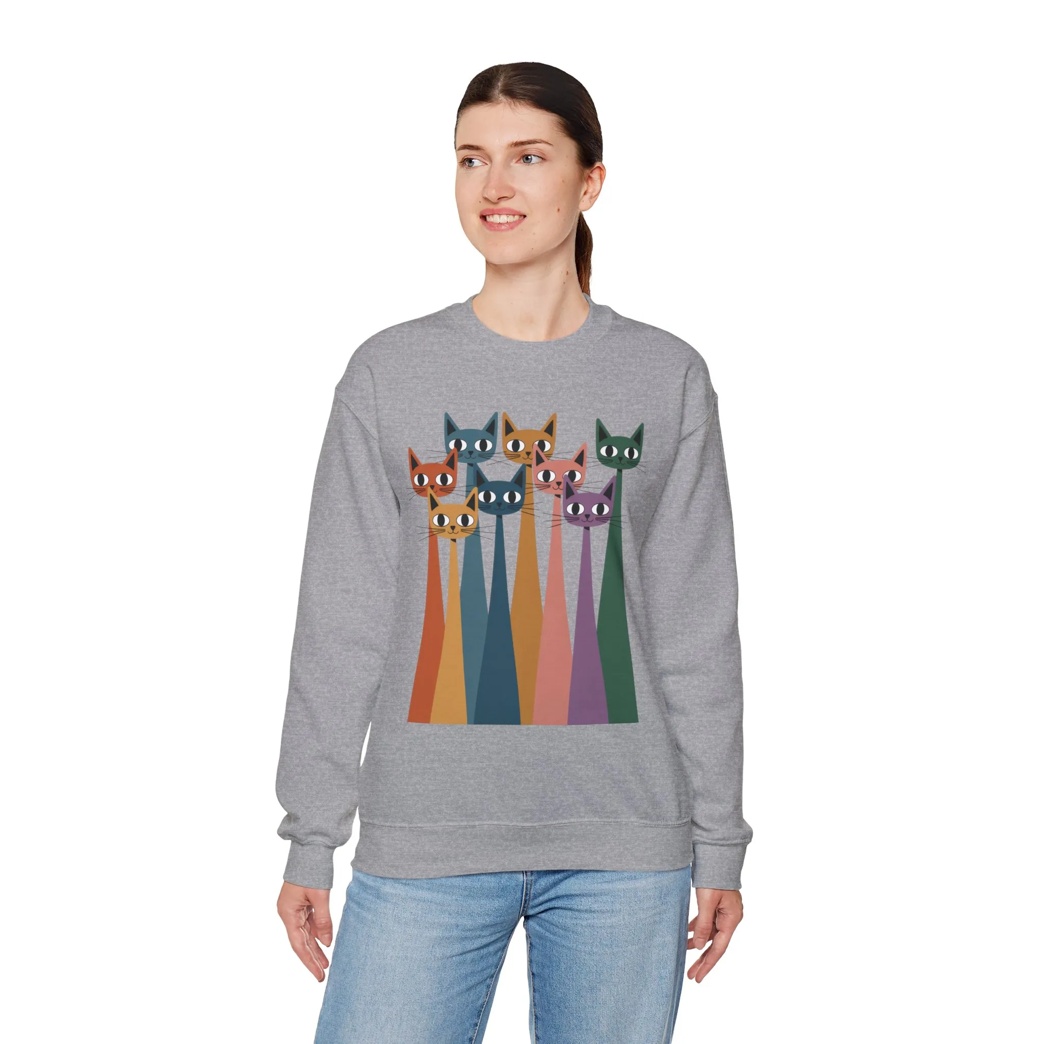 Colorful Cat Sweatshirt, Cozy Crewneck, Cat Lover Gift, Womens Sweatshirt, Cute Animal Apparel, Fun Gift for Cat Owners - Image 9