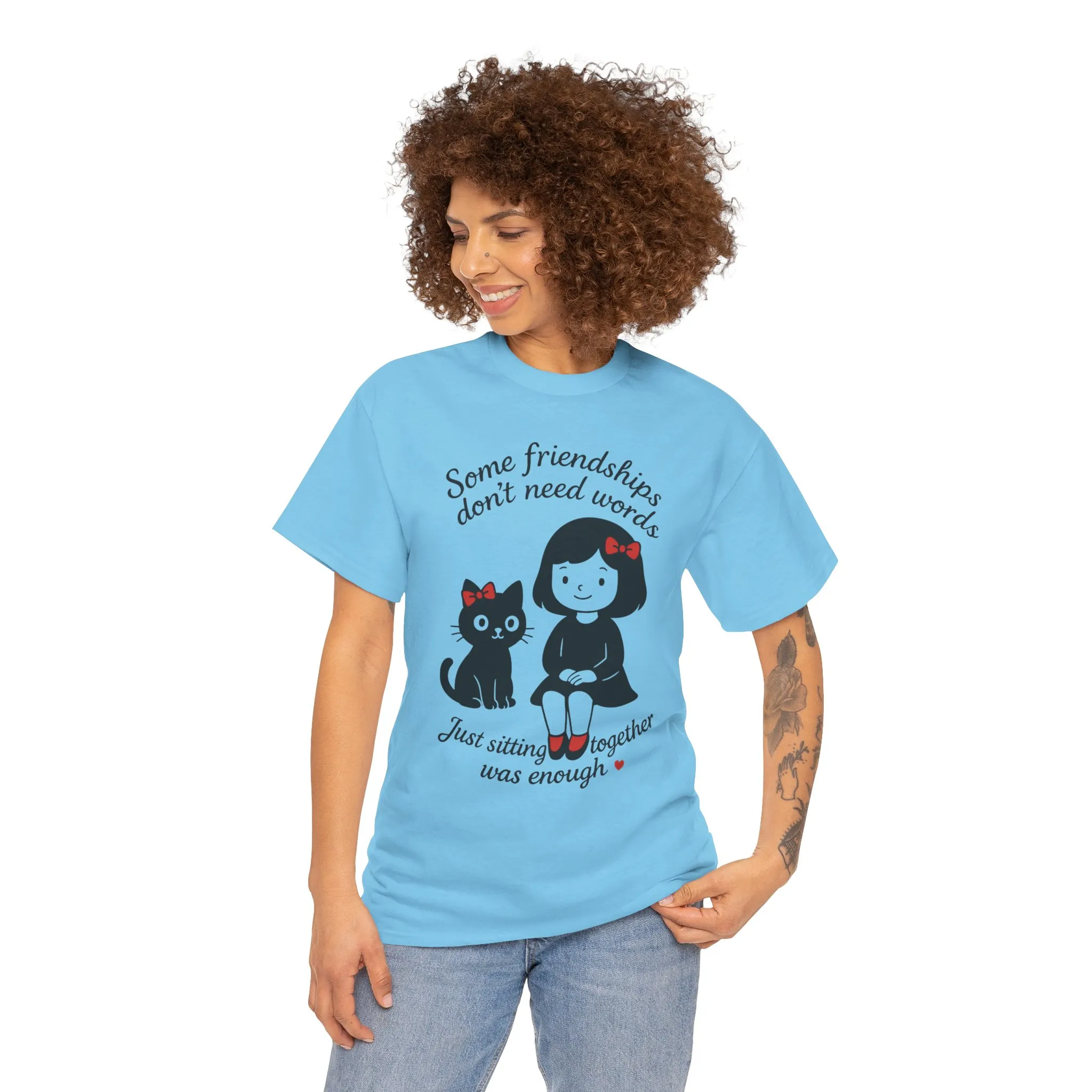 Cute Cat & Girl Graphic Tee, Playful Gift for Cat Lovers, Cat and Girl Design, Gift for Cat Owners, Women's Cotton T-Shirt - Image 29