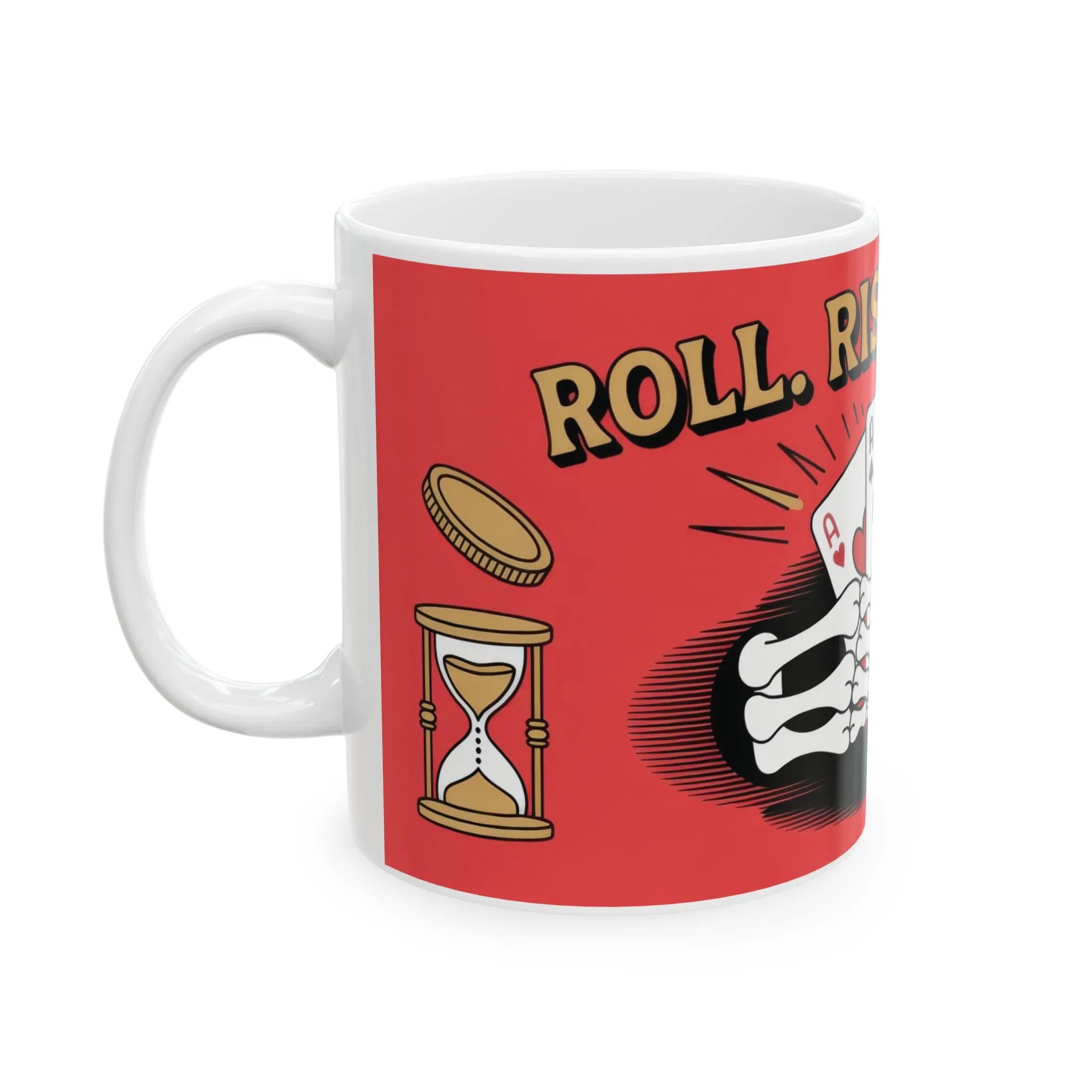 Roll Risk Repeat Poker Mug, Bold Tattoo Style Coffee Cup with Joker Card, Gambling Gift, Gothic Drinkware, Poker Lovers Mug - Image 3