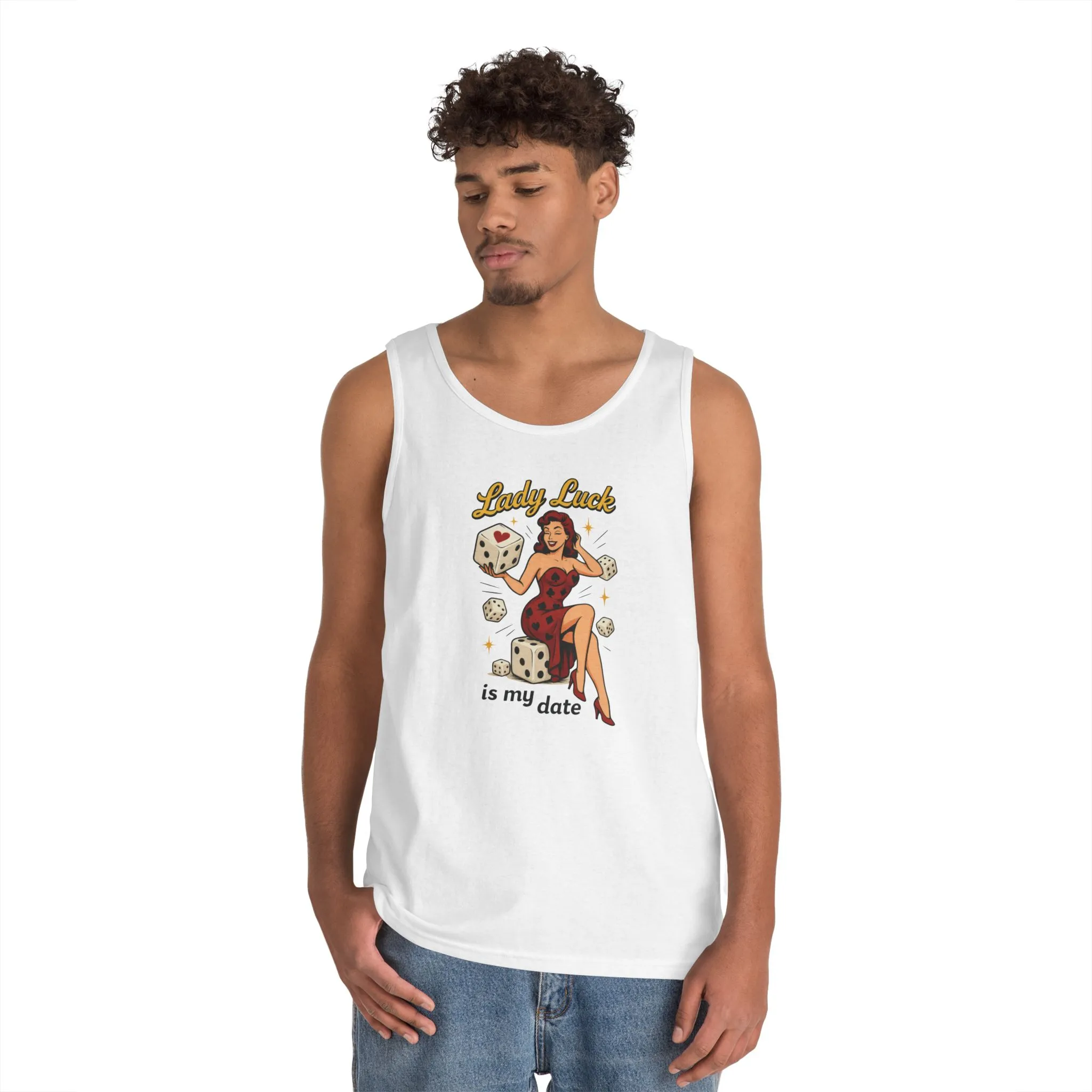 Lucky Me Tank Top, Retro Lady Luck Tee for Men, Gambling & Dice Themed Tee, Vintage Pin-Up Vegas Gift, Good Luck Gifts, for Luck Enthusiasts - Image 4