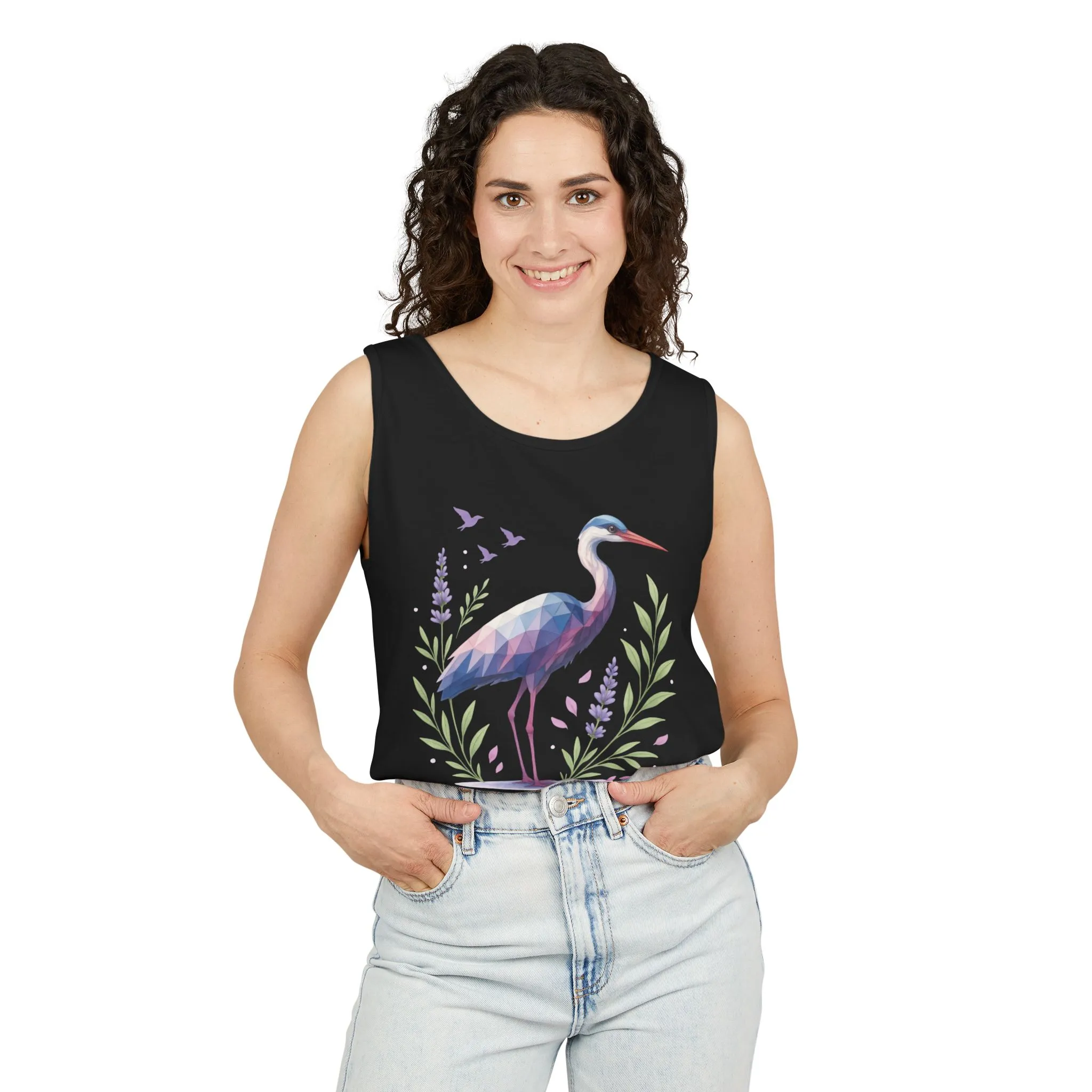 Polygonal Heron Graphic Tank, Womens Artistic Bird Summer Top, Geometric Crane, Bird Lovers Gift, Yoga Shirt, Fitness Apparel, Casual Wear - Image 23