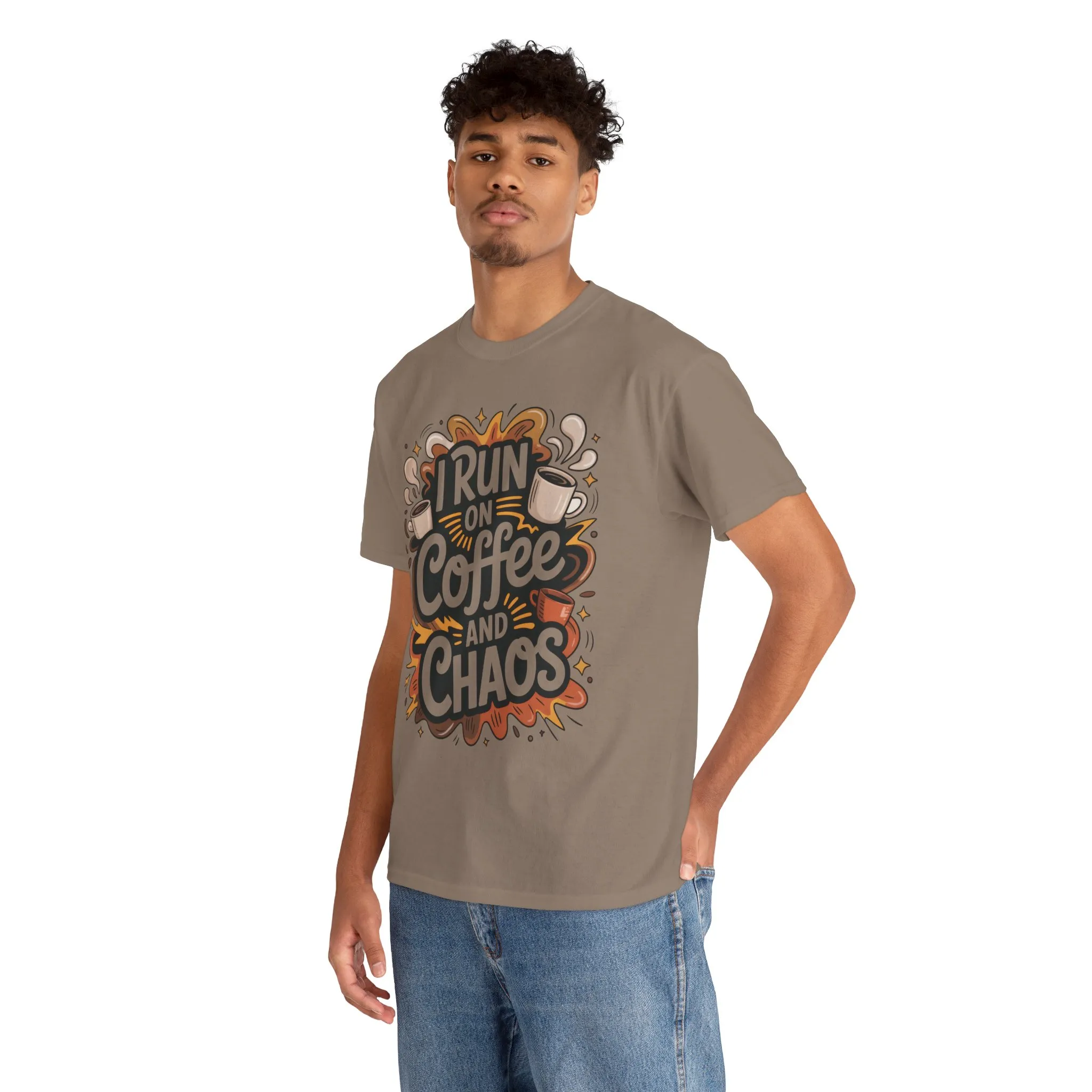 Funny Mens Coffee T-Shirt, I Run on Coffee and Chaos, Caffeinated Chaos Tee for Him, Perfect for Coffee Lovers, , Humor Tee - Image 9