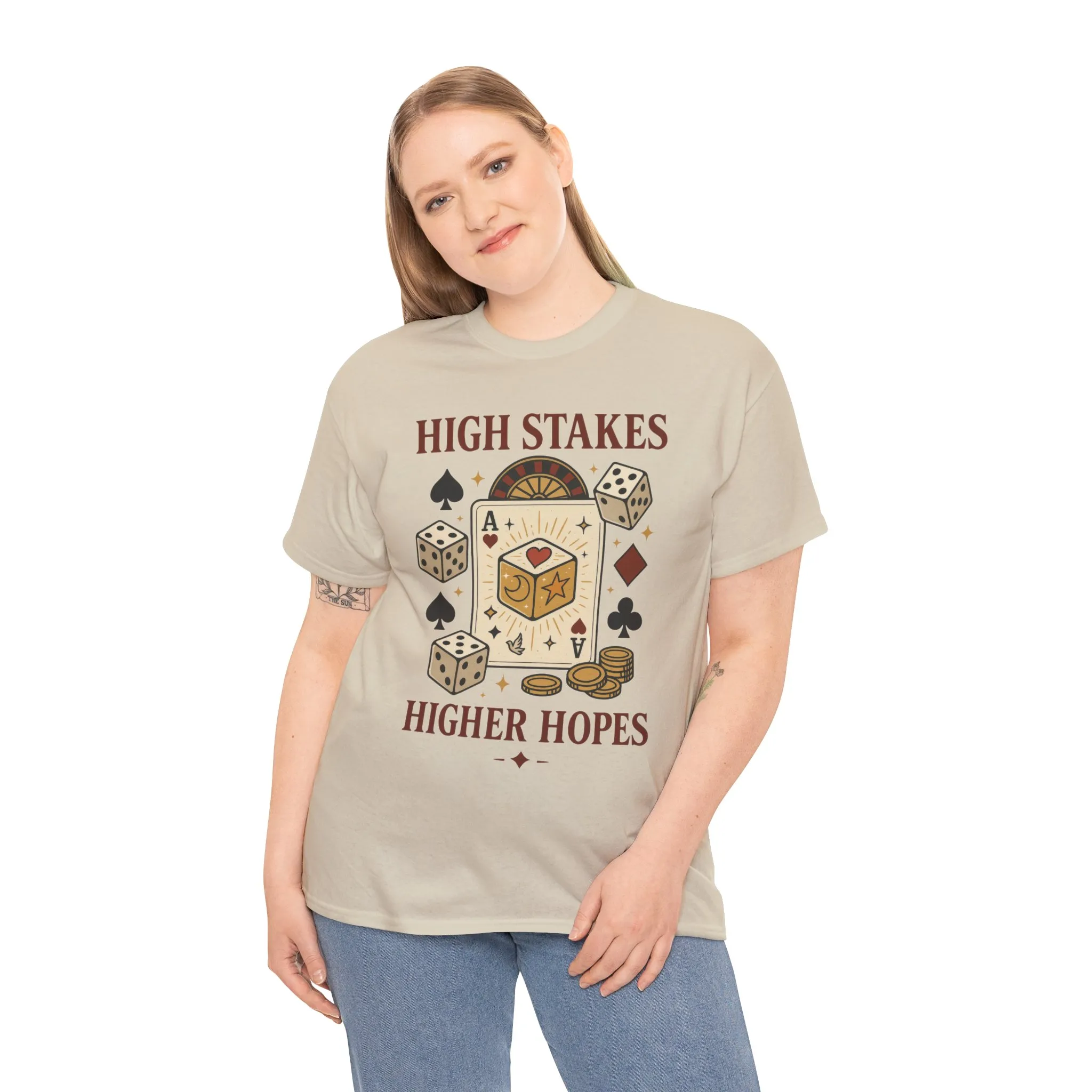 High Stakes, Higher Hopes Graphic Tee, Unisex Gambling Gift, Dice and Card Theme Shirt, Casual Wear, Game Night Apparel - Image 31