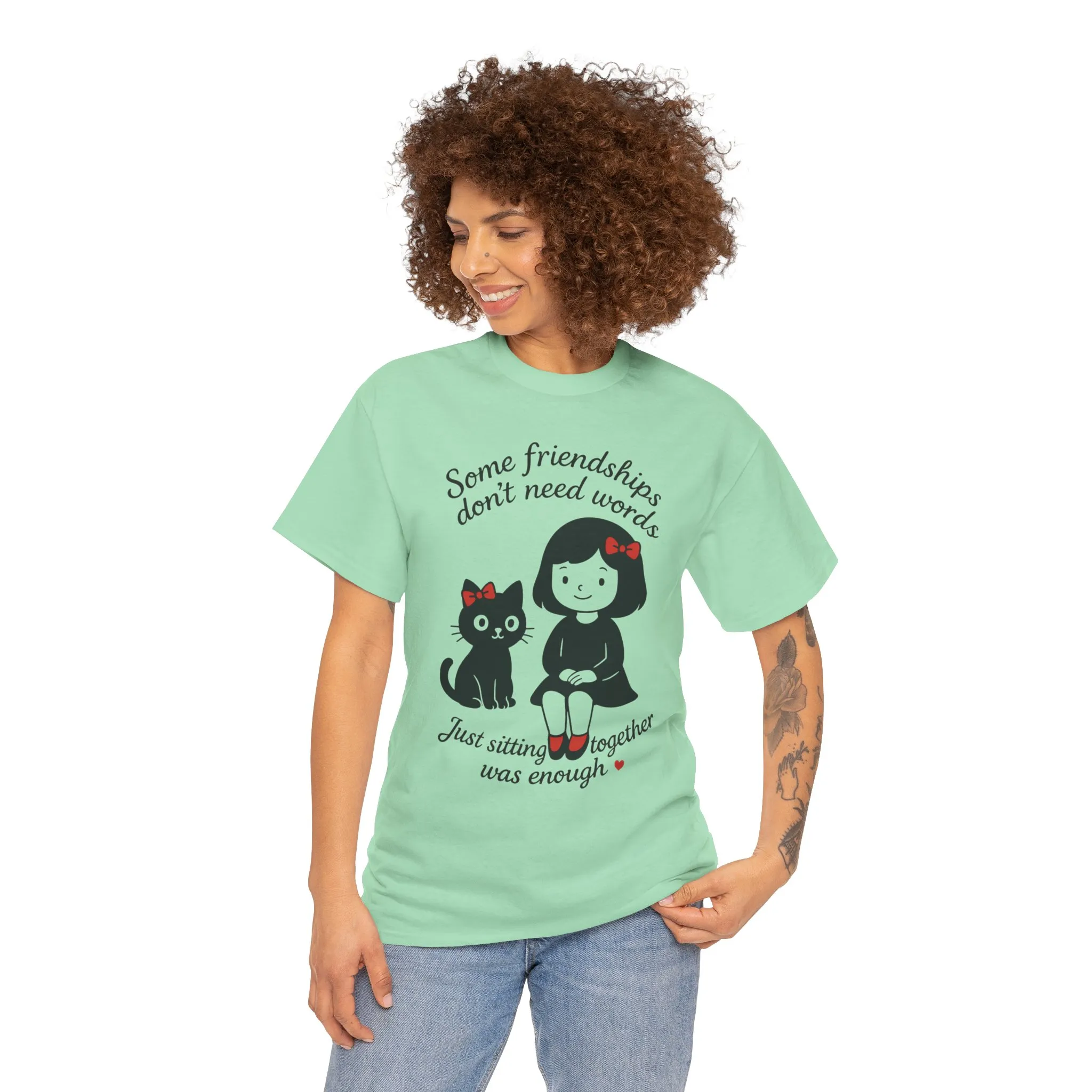 Cute Cat & Girl Graphic Tee, Playful Gift for Cat Lovers, Cat and Girl Design, Gift for Cat Owners, Women's Cotton T-Shirt - Image 20