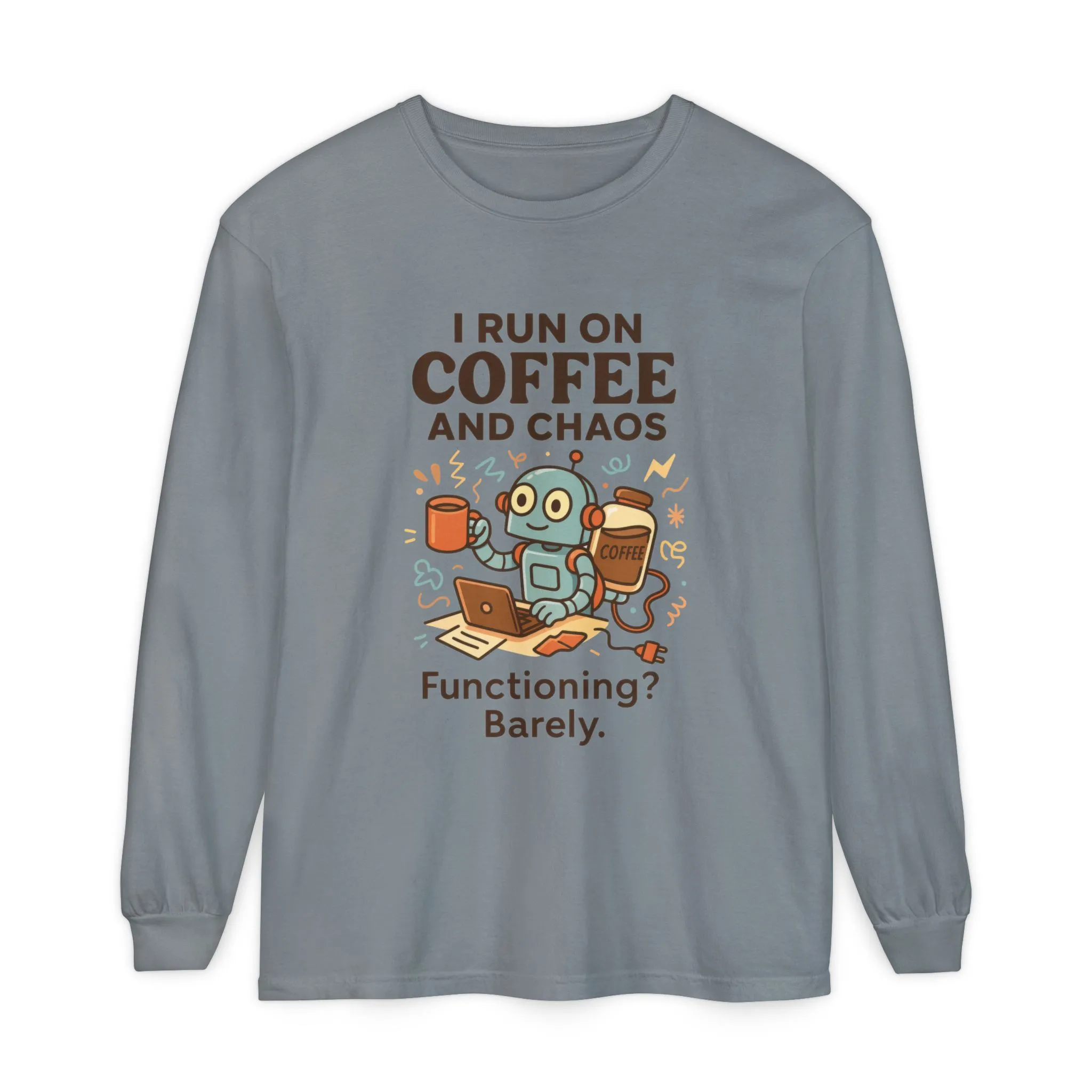 Coffee Chaos Long Sleeve Tee, Funny T-Shirt, Quirky Gift for Coffee Lovers, Unisex Top for Busy Lives, Work from Home Humor Tee - Image 16