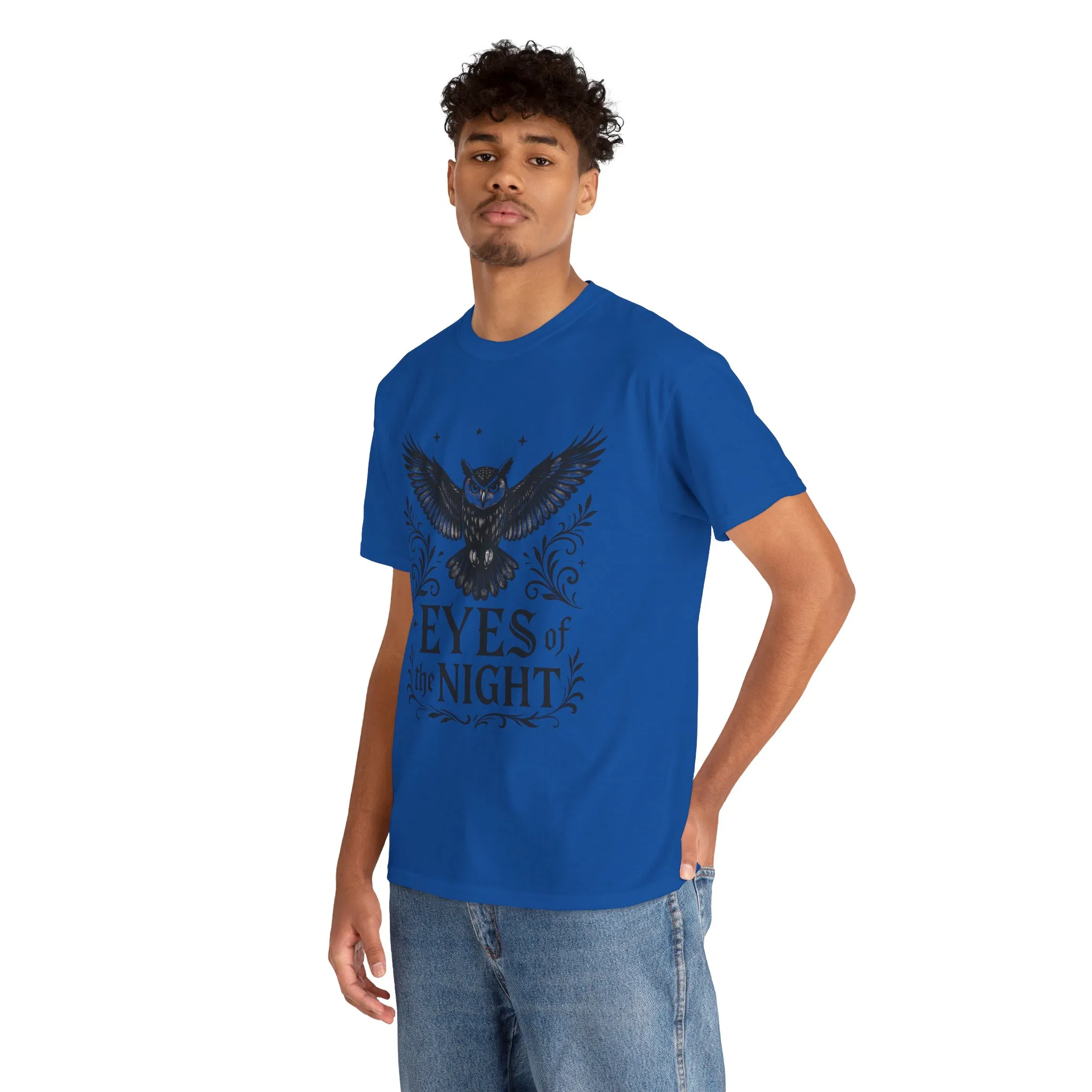 Cool Owl Graphic Unisex Heavy Cotton Tee, Flying Owl Art T-Shirt, Animal Print Tee, Gothic Bird Graphic Tee, Mens Gothic Style Shirt - Image 30