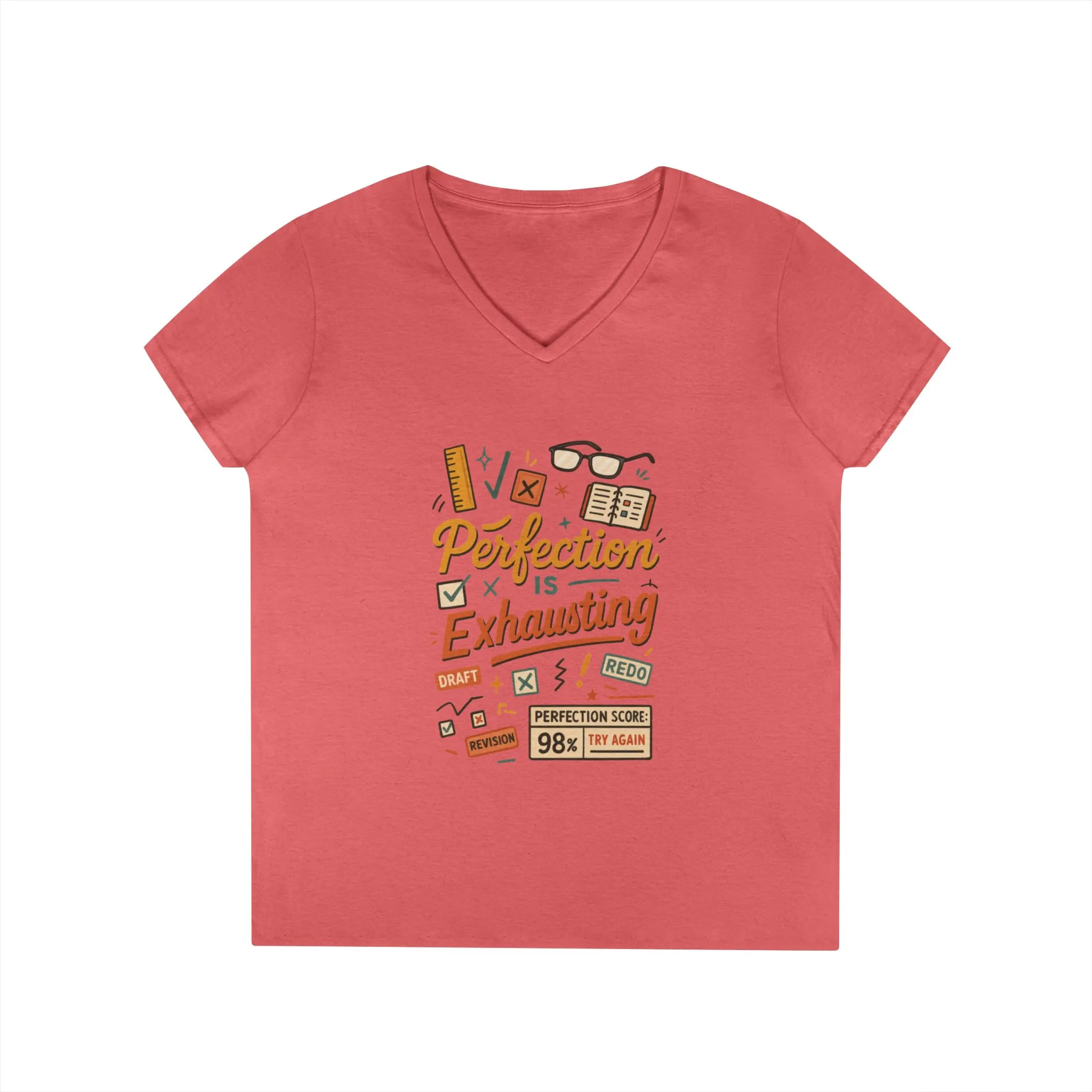 V-Neck T-Shirt "Perfection is Exhausting", Casual Tee for Perfectionists, Gift for Graduates, Motivational Apparel, Study Wear, Work from - Image 25