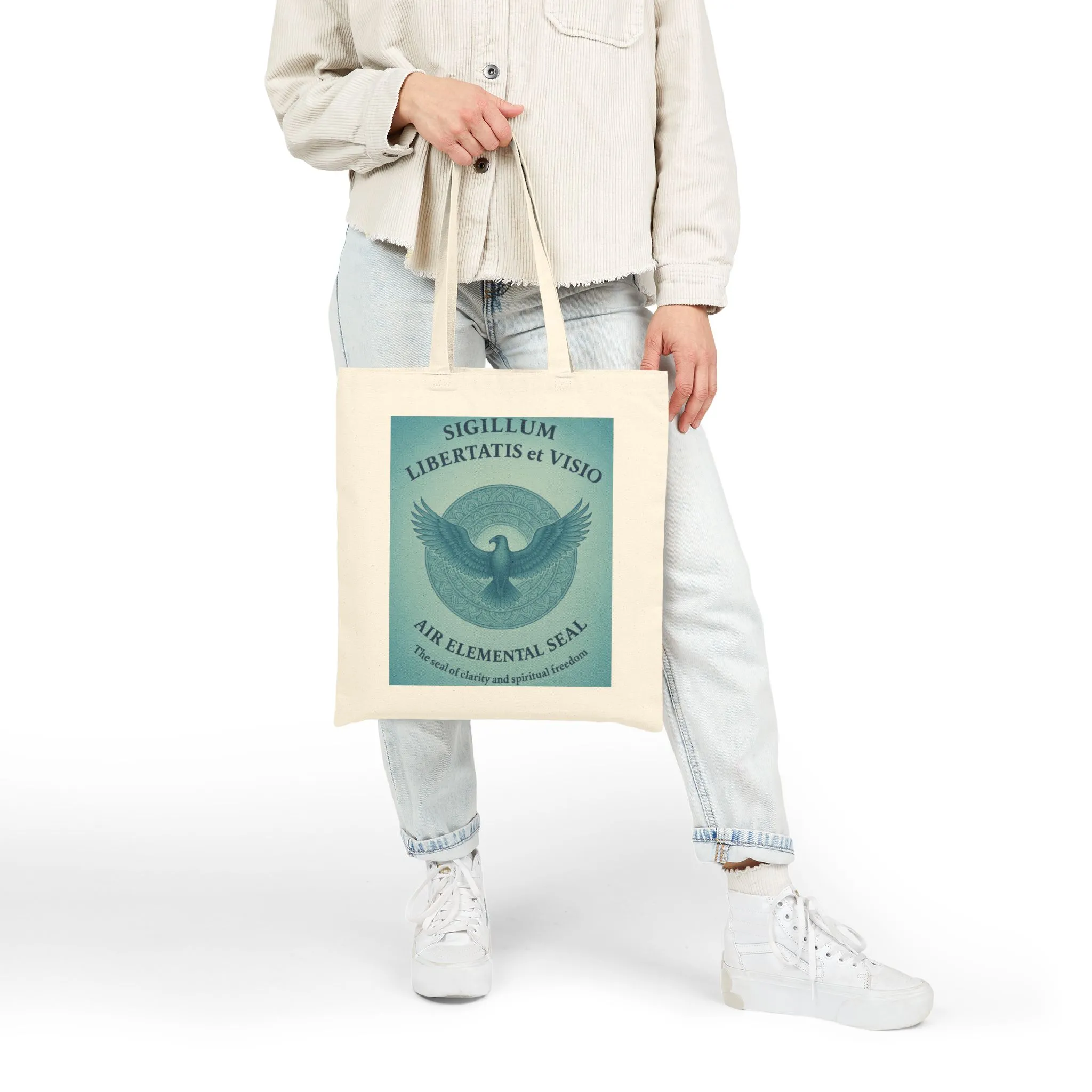 Air Element Totem Mandala Tote Bag, "Sigillum Libertatis et Visio", Spiritual Freedom & Clarity Design, Spiritual Accessory - Image 3