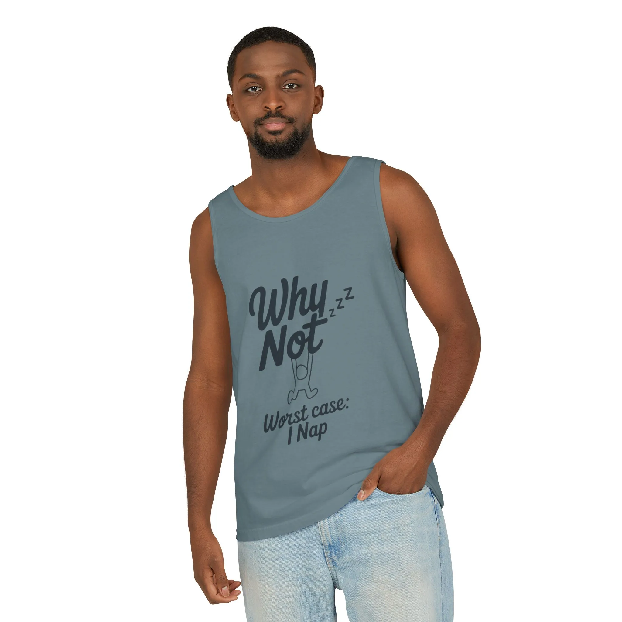 Comfy Mens Tank Top - Why Not? | Perfect for Relaxing, Gift for Nappers, Summer Wear, Vacation Apparel, Hilarious Lounge Top - Image 20