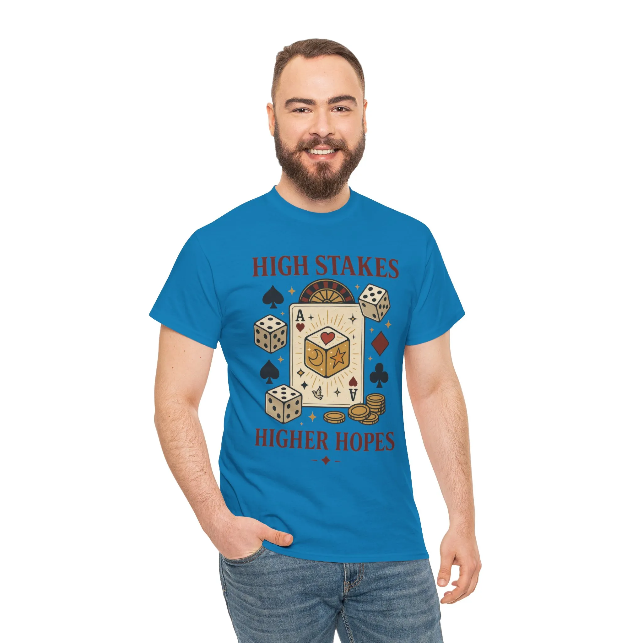 High Stakes, Higher Hopes Graphic Tee, Unisex Gambling Gift, Dice and Card Theme Shirt, Casual Wear, Game Night Apparel - Image 19