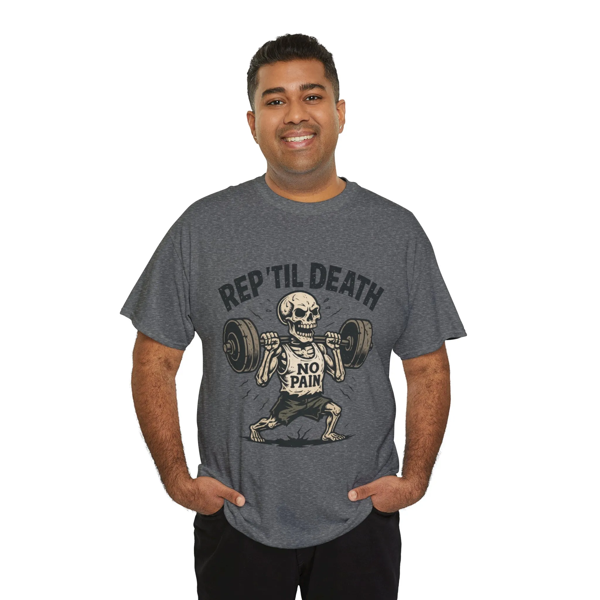 Mens Hardcore Fitness Shirt, No Pain Skeleton Workout Tee, Shirt for Fitness Lovers, Humor Gift for Bodybuilders, Rep Til Death Workout Tee - Image 12
