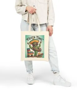 Fiesta Time Cactus Tote Bag, Colorful Funny Sombrero Maracas Piñata Mexican Party Gift Bag, Summer Vibes Canvas Bag