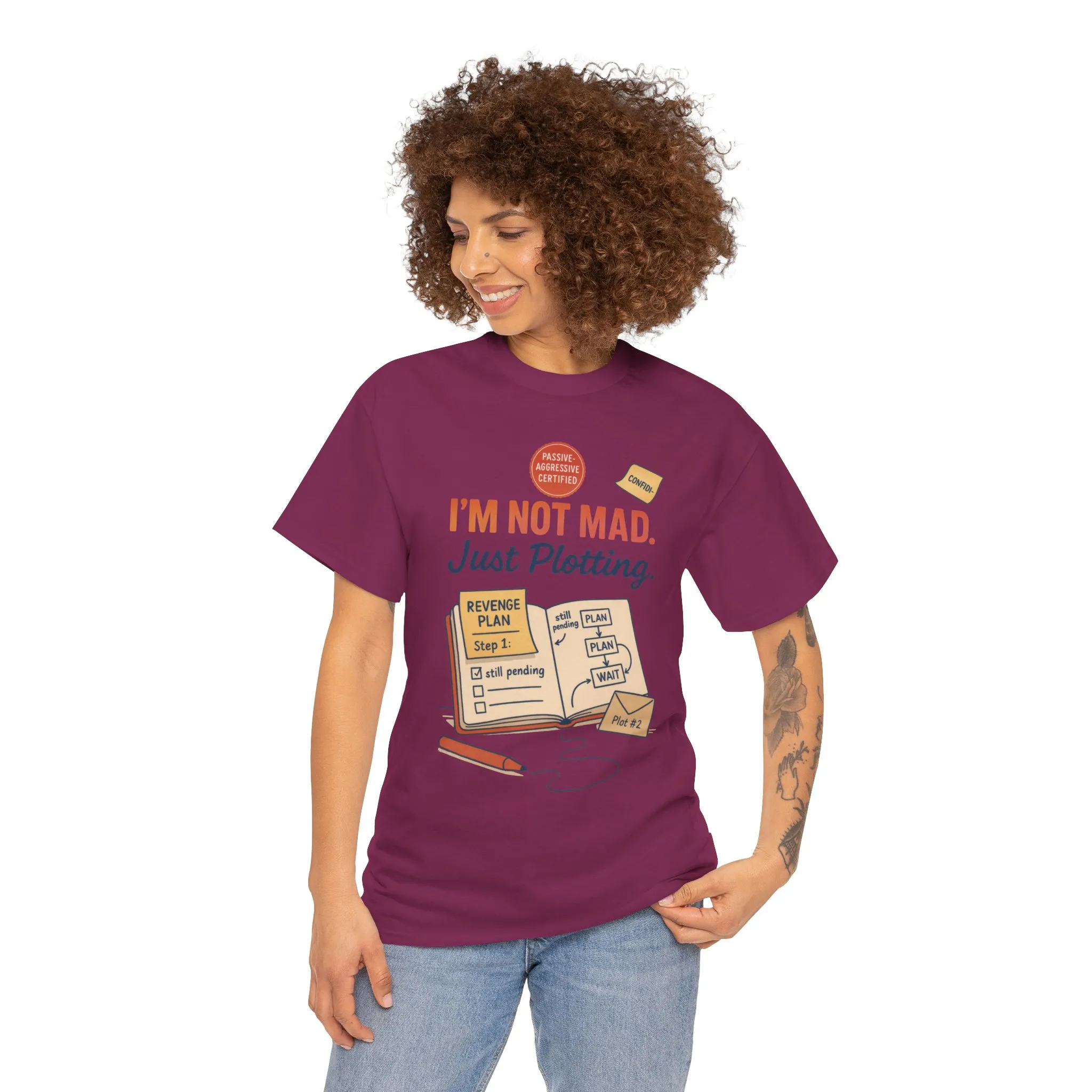 Sarcastic Women's T-Shirt, I'm Not Mad Just Plotting, Funny Passive Aggressive Revenge Tee, Funny Women's Heavy Cotton Tee, Humor Apparel - Image 3