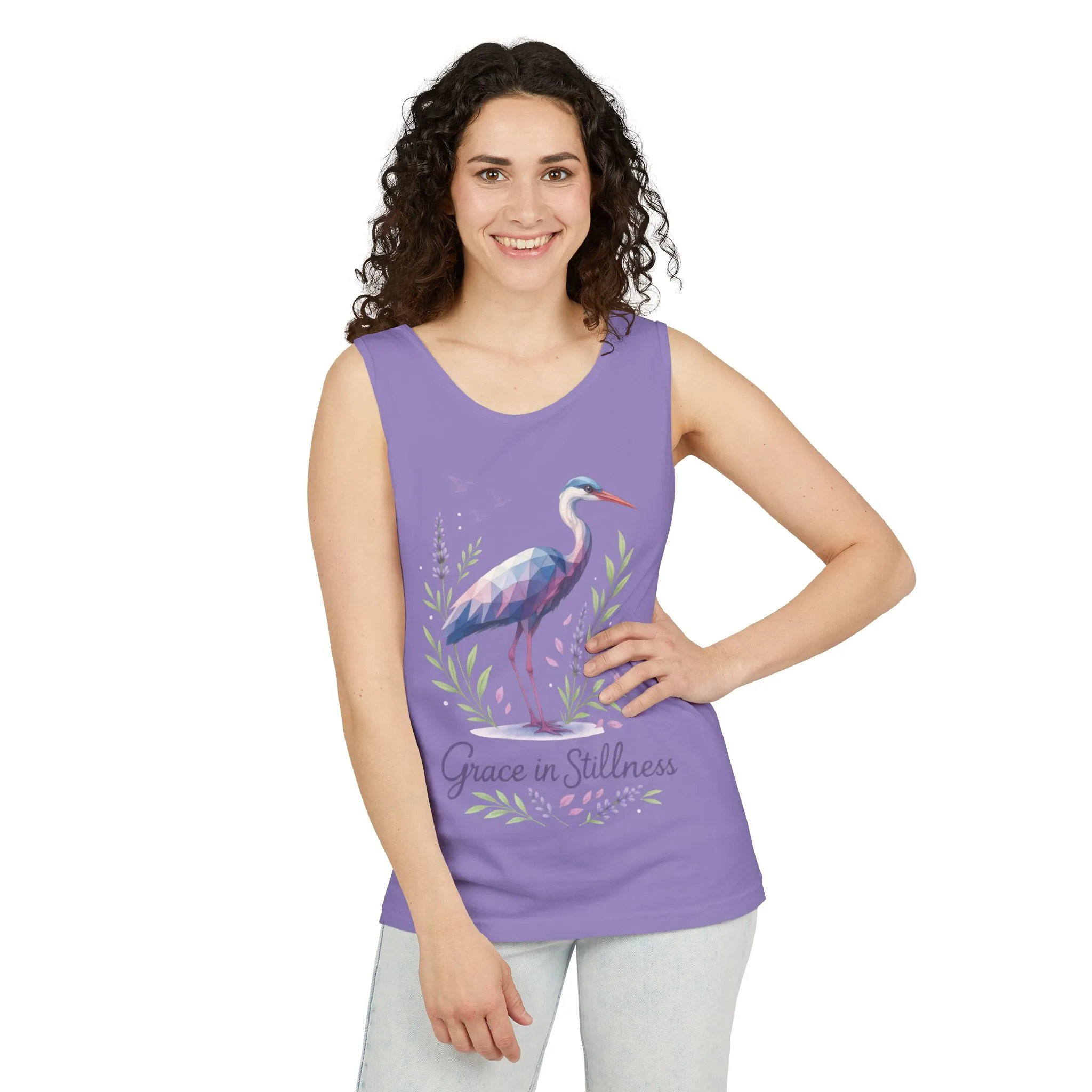 Polygonal Heron Graphic Tank, Womens Artistic Bird Summer Top, Geometric Crane, Bird Lovers Gift, Yoga Shirt, Fitness Apparel, Casual Wear - Image 27