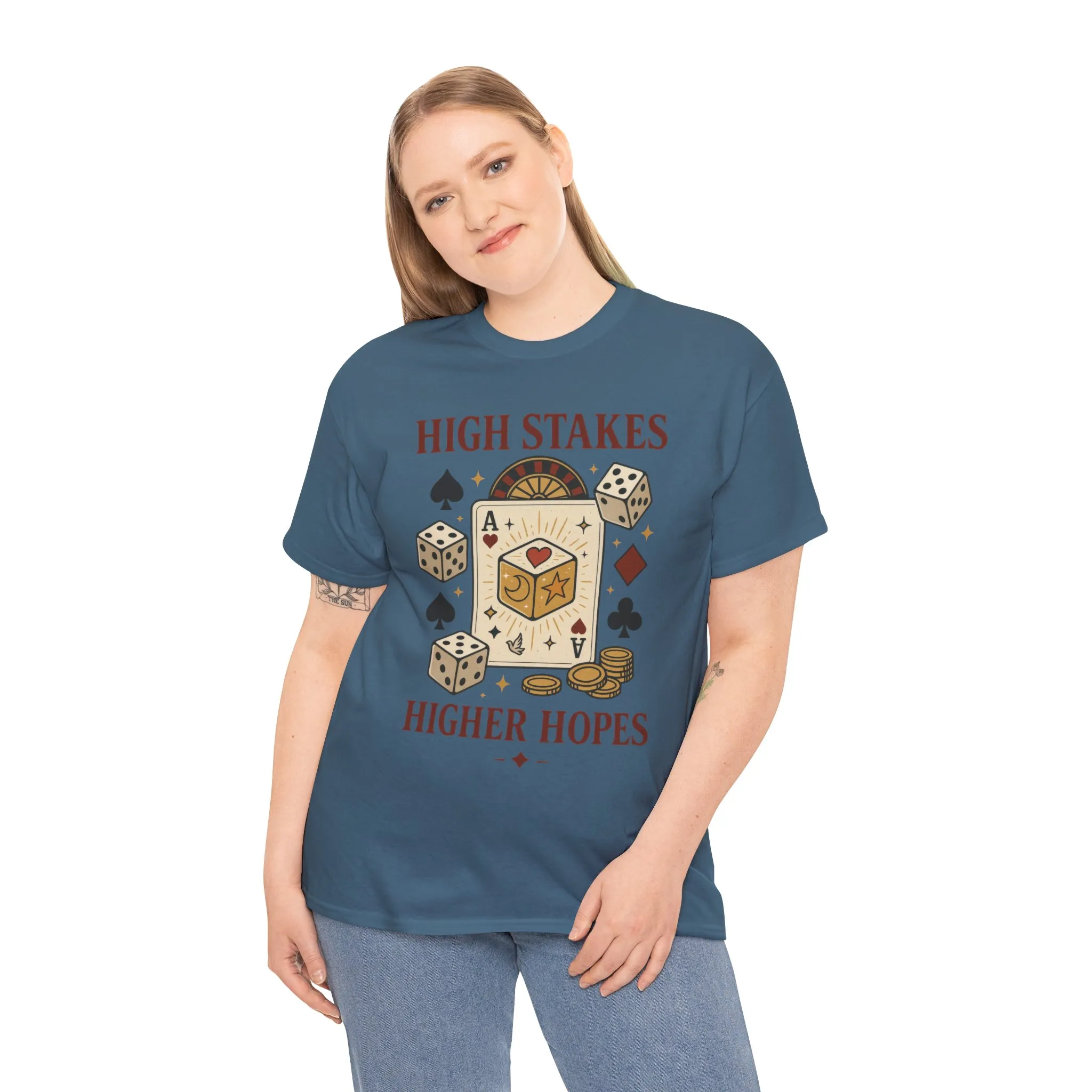 High Stakes, Higher Hopes Graphic Tee, Unisex Gambling Gift, Dice and Card Theme Shirt, Casual Wear, Game Night Apparel - Image 17