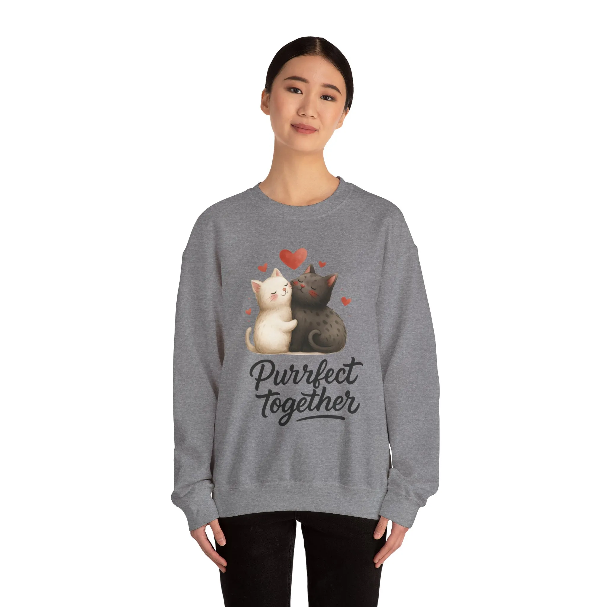Cute Cat Couple Womens Sweatshirt, Purrfect Together Sweater, Gift for Cat Lovers, Cozy Crewneck for Valentine's Day, Animal Lover Apparel - Image 32