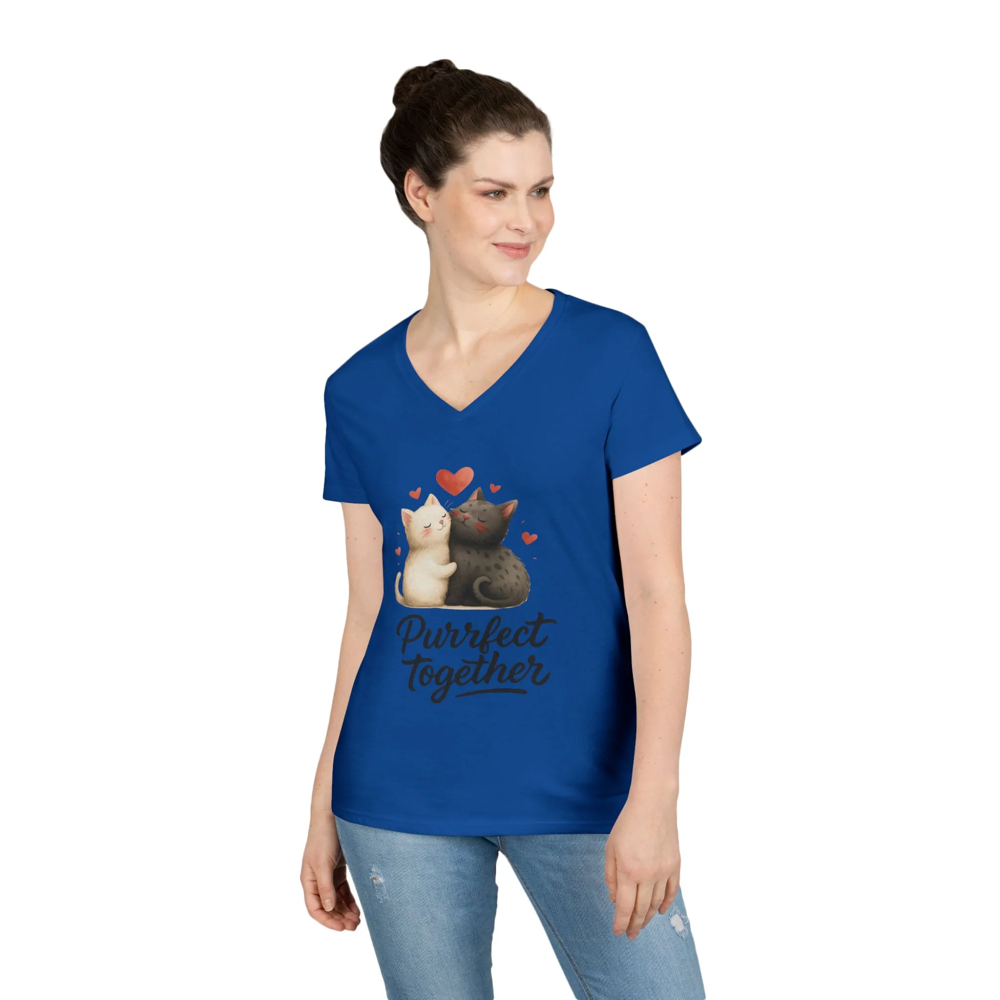 Cute Cat Love V-Neck T-Shirt, Animal Lover Gift, Valentine's Day Shirt, Cat Mom Gift, Cute Graphic Tee - Image 15