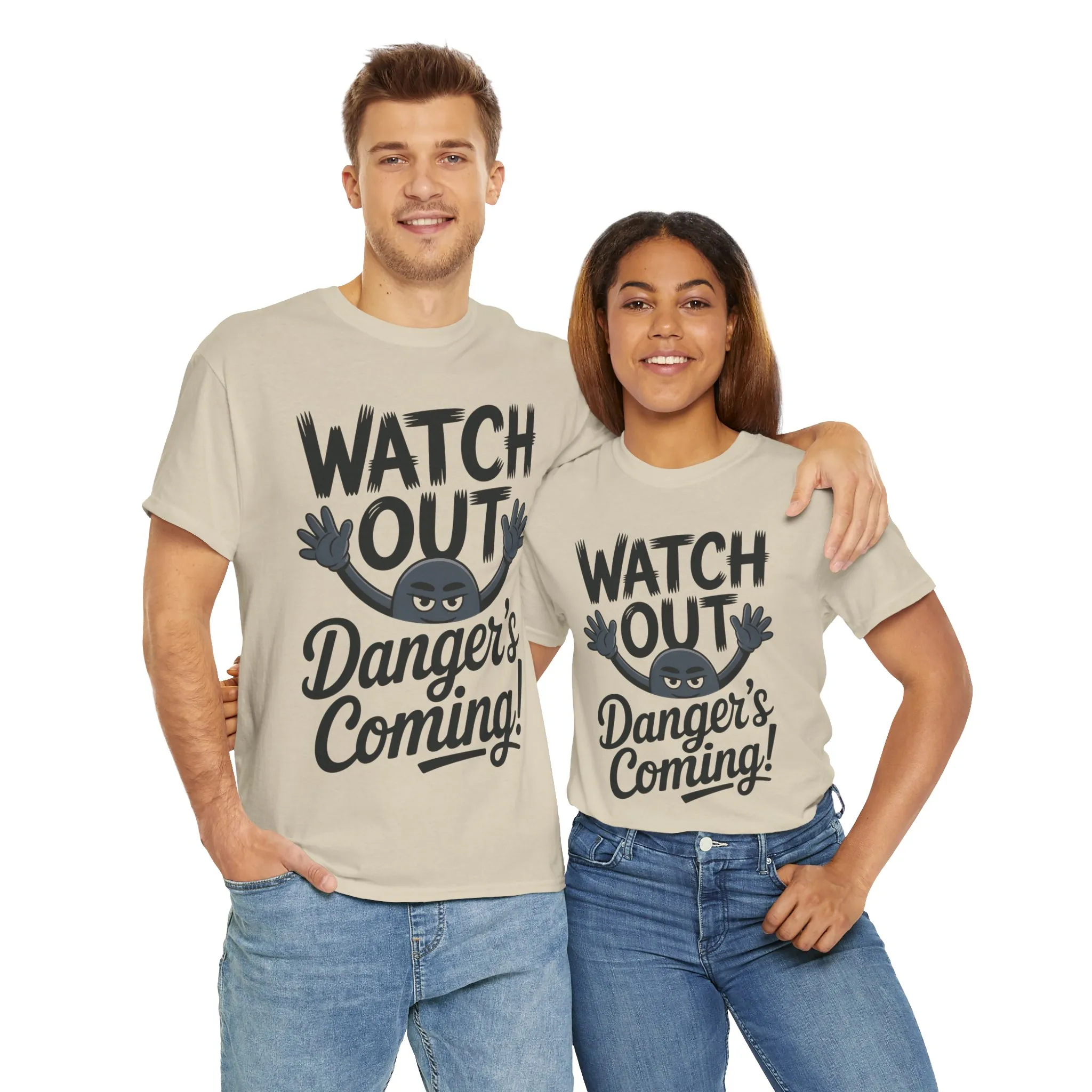 Funny "Watch Out" Cartoon Character T-Shirt, Sketch Style Unisex Heavy Cotton Tee, Minimalist Humorous Graphic Tee, Gift for Him/Her - Image 38
