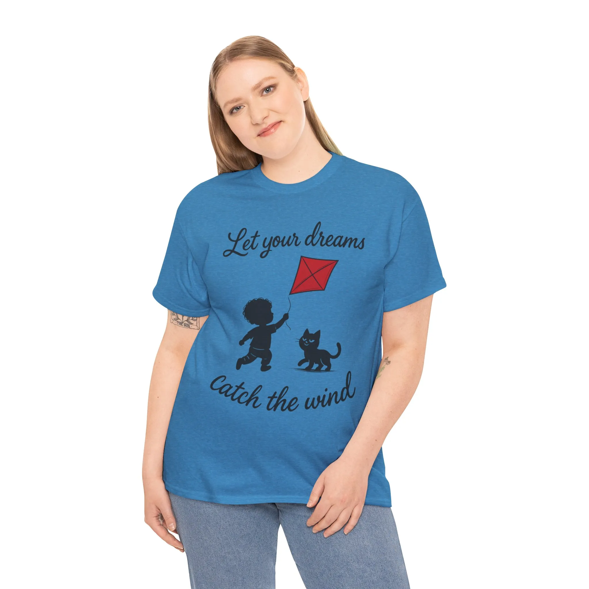 Cute Kid and Cat Design T-Shirt, Playful Gift for Cat Lovers, Summer Style, Cat Lover T-Shirt, Gift for Cat Owners, Women's Cotton T-Shirt - Image 15