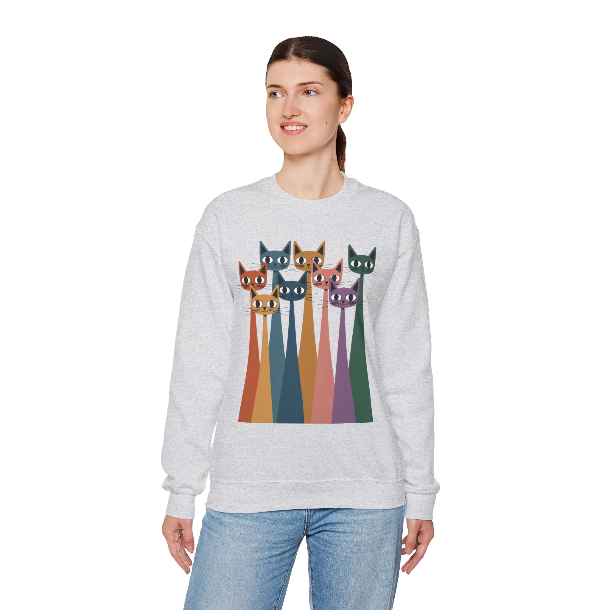 Colorful Cat Sweatshirt, Cozy Crewneck, Cat Lover Gift, Womens Sweatshirt, Cute Animal Apparel, Fun Gift for Cat Owners - Image 6