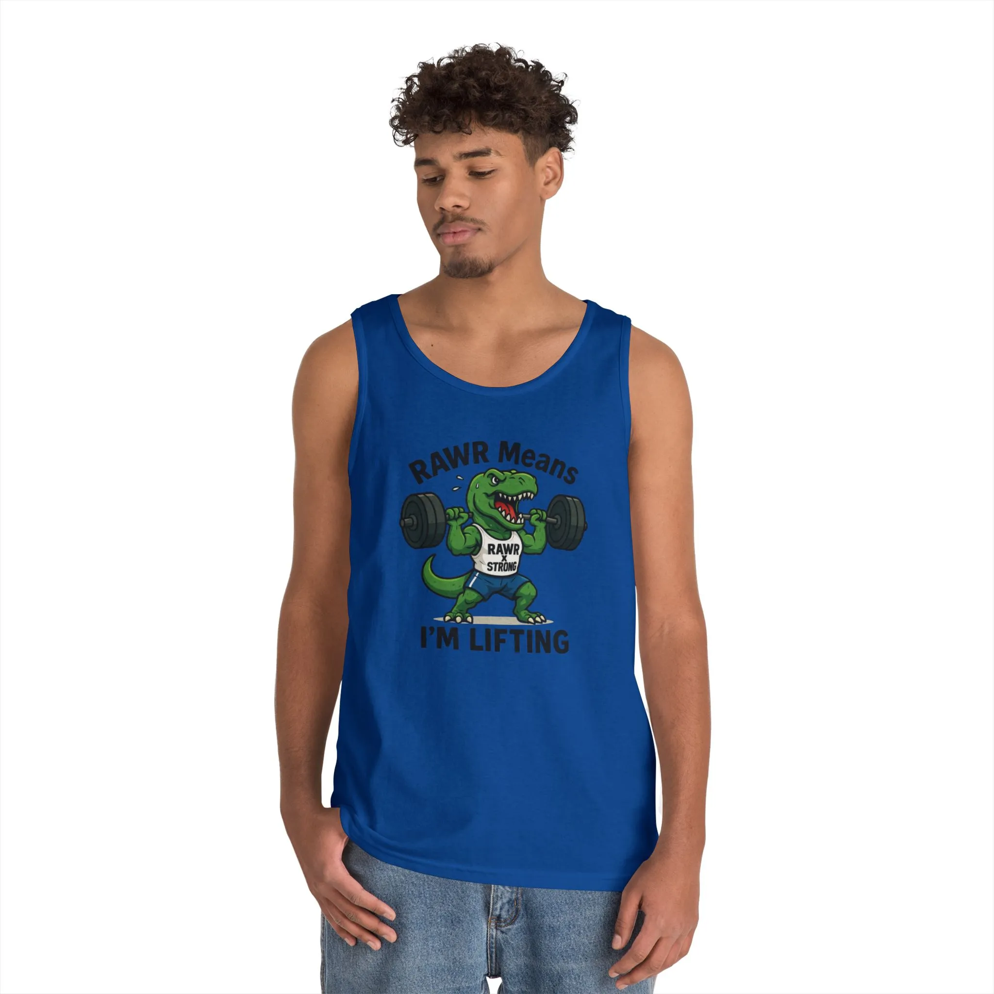 RAWR Gym Tank for Men, Funny Dinosaur Lifting Tee, Workout Dino Fitness Gift, Barbell Humor Tank Top for Men, Motivational Tank, Activewear - Image 9