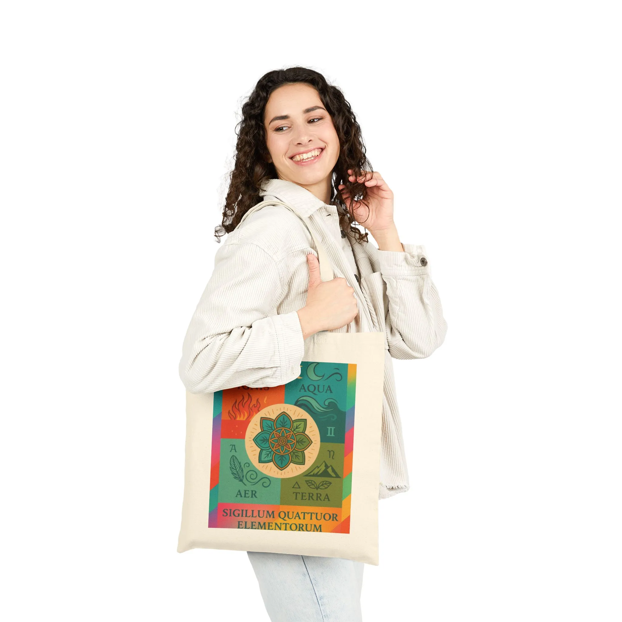 Four Elements Mandala Tote Bag, Fire, Water, Air, Earth Illustrated Symbolic Canvas Bag, Spiritual Boho Elemental Series Gift, Art Tote - Image 2