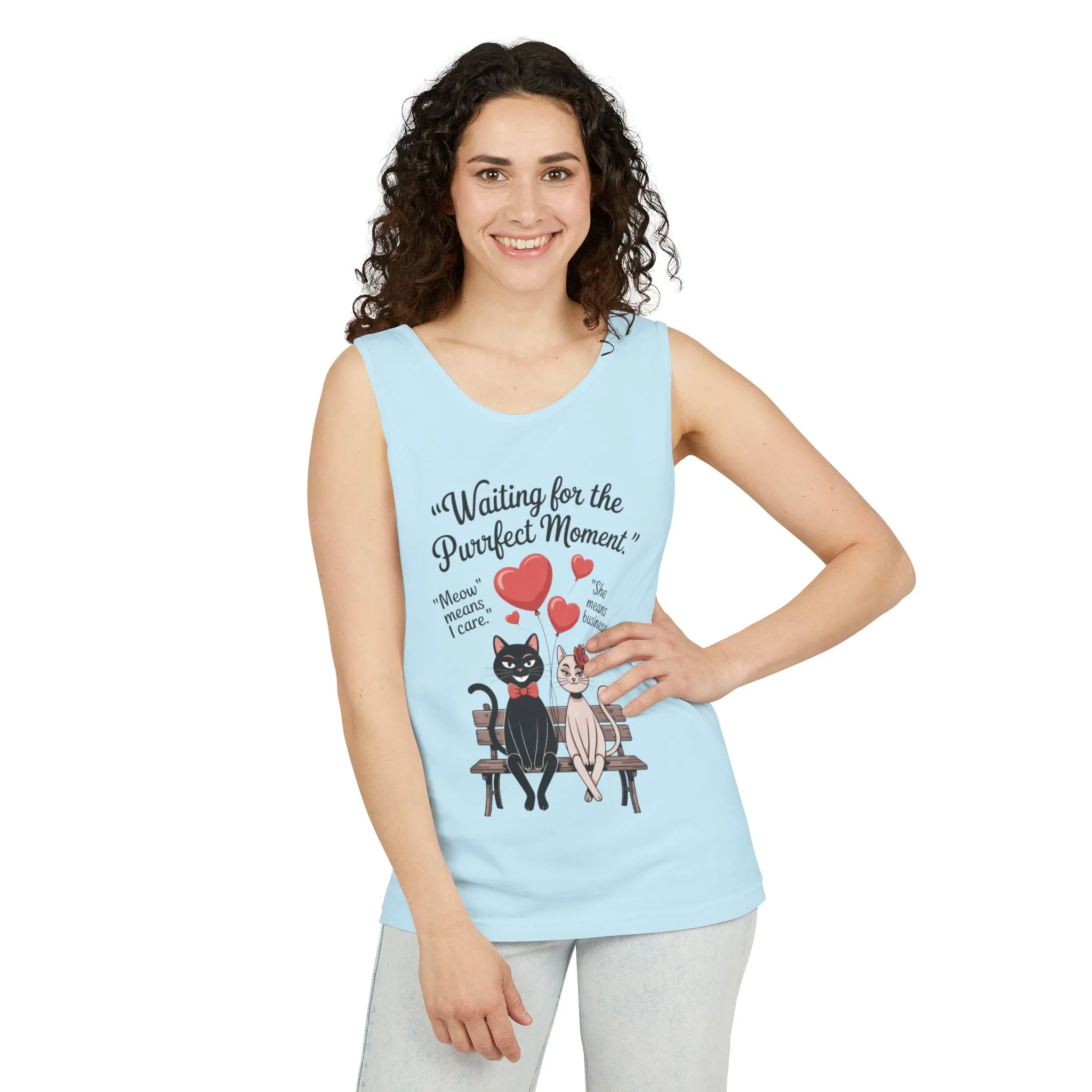 Cute Cat Lovers Tank, Womens Heavy Cotton Tank Top for Pet Owners, Funny Cat Tee, Gift for Cat Lovers, Casual T-Shirt, Animal Art Tee - Image 42