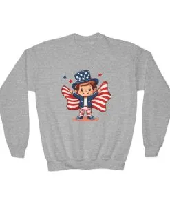 Patriotic Youth Crewneck Sweatshirt, Kids Flag Sweatshirt, July 4th Outfit, Independence Day Gear, Americana Sweatshirt, Holiday Clothing
