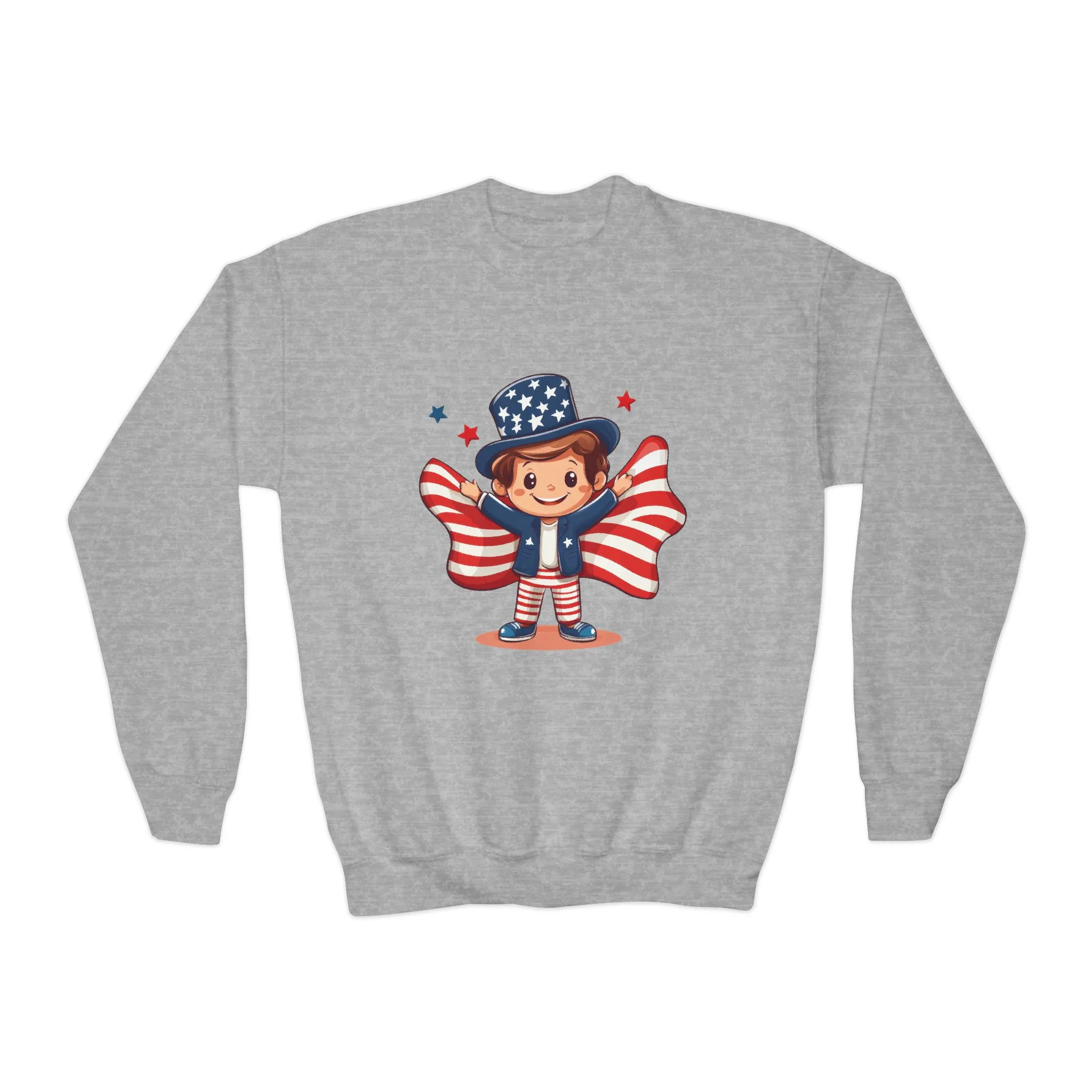 Patriotic Youth Crewneck Sweatshirt, Kids Flag Sweatshirt, July 4th Outfit, Independence Day Gear, Americana Sweatshirt, Holiday Clothing