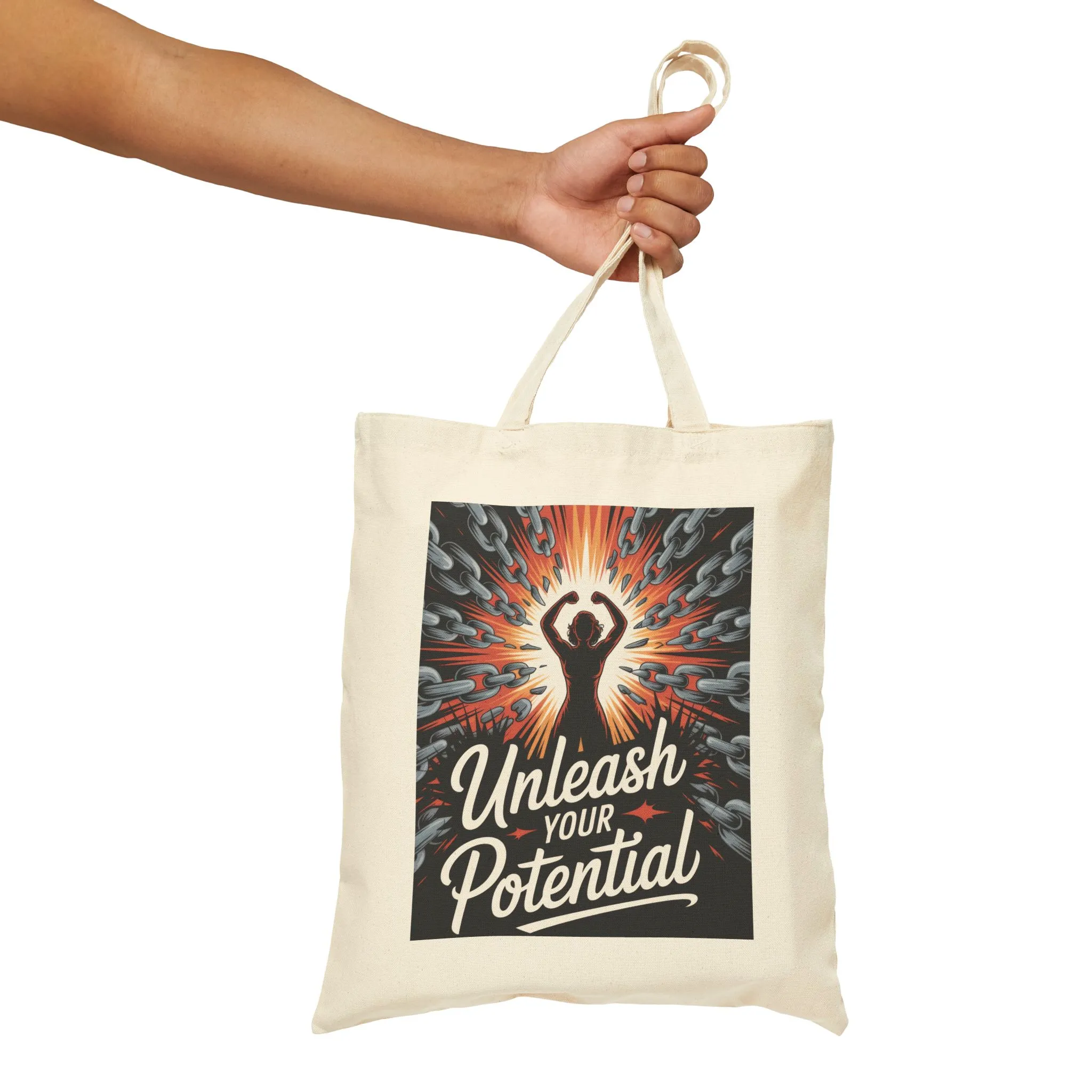 Unleash Your Potential Tote Bag, Motivational Empowerment Canvas Bag with Strong Woman & Chains Design, Fitness & Feminist Gift - Image 4