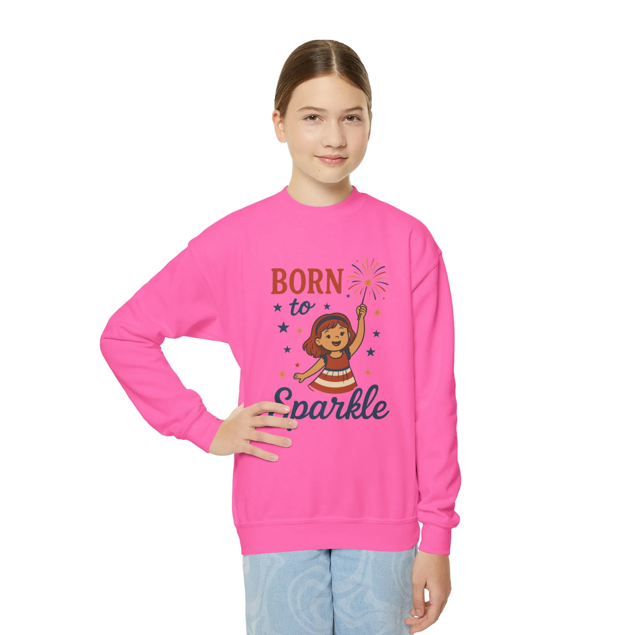 4th of July Youth Crewneck Sweatshirt, Born to Sparkle Tee, Patriotic Fireworks Toddler Crewneck, Independence Day Outfit for Tween Girls - Image 14