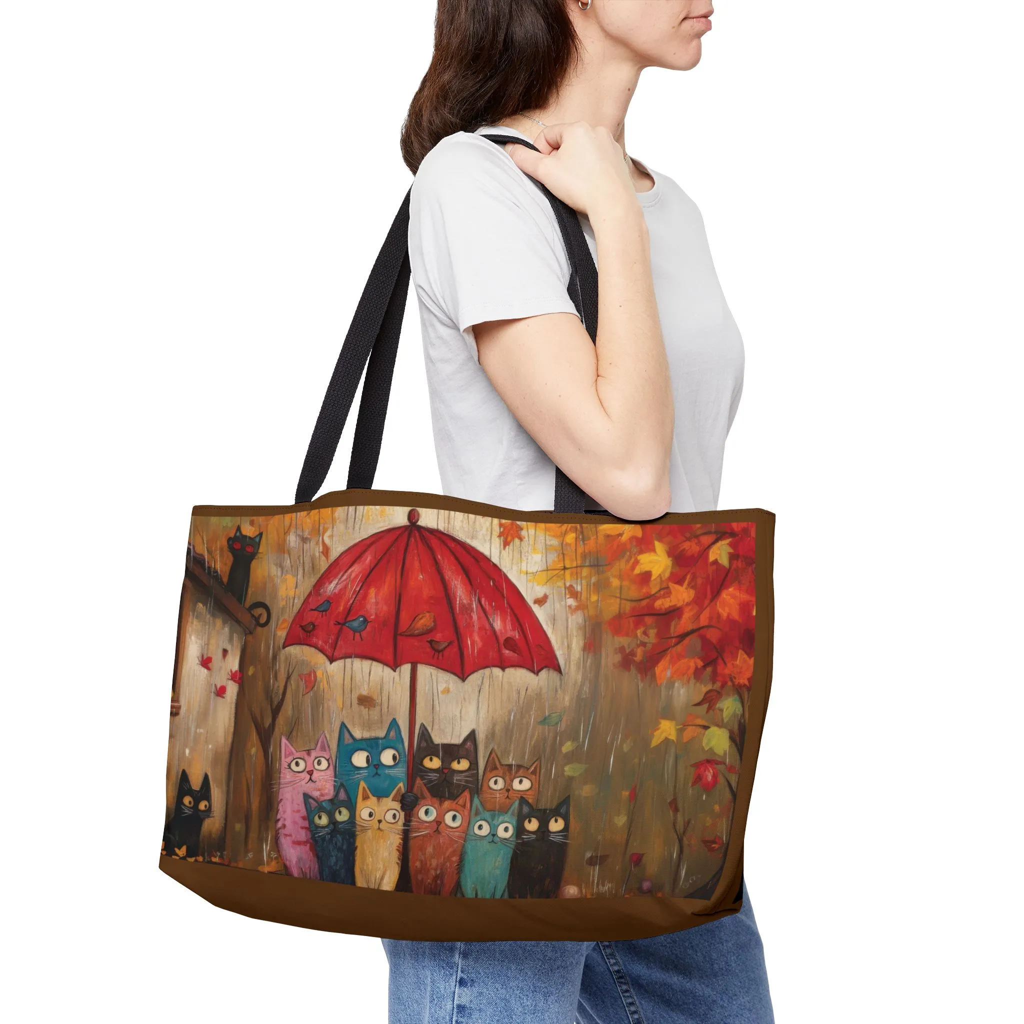Autumn Cat Parade Weekender Tote Bag, Perfect for Travel, Cat Lovers, Fall Decor, Weekend Getaway, Stylish Storage