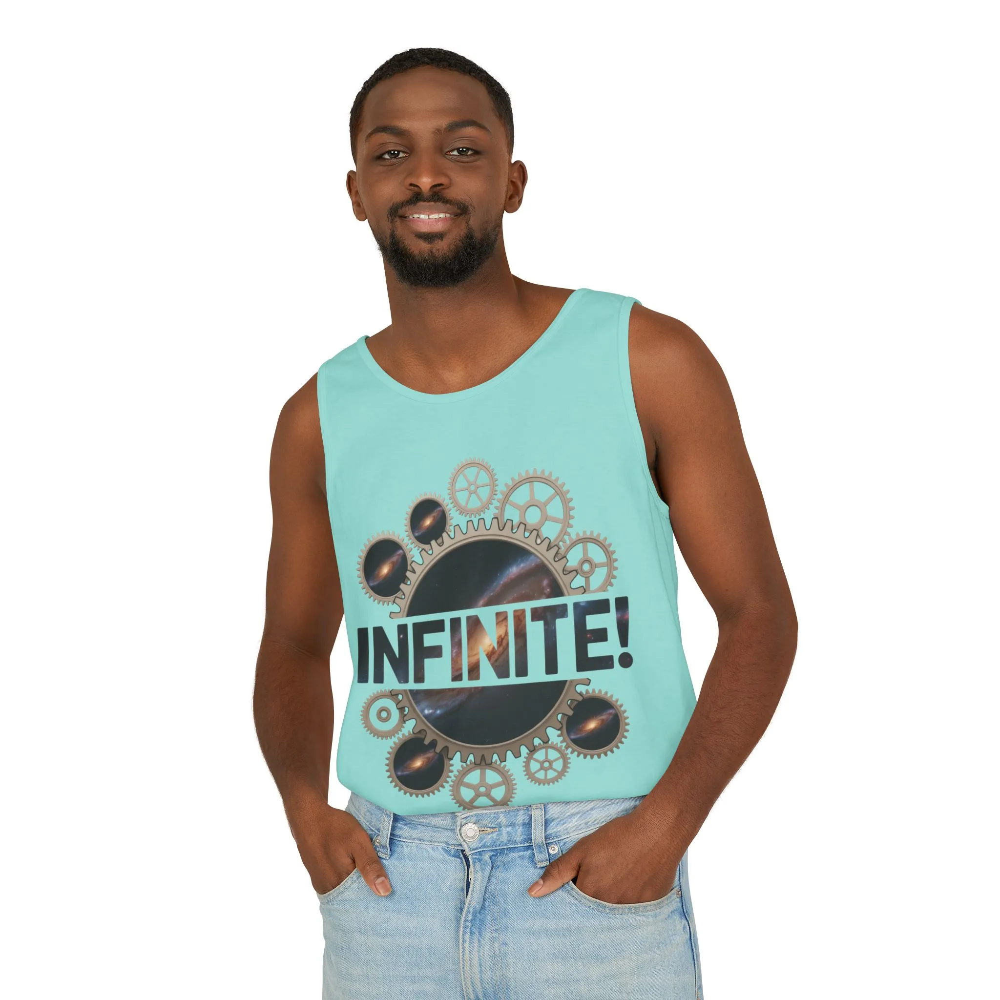 Men's INFINITE! Steampunk Space Gears T-Shirt, Cosmic Mechanical Design Tee for Sci-Fi & Engineering Lovers, Workout Shirt - Image 15