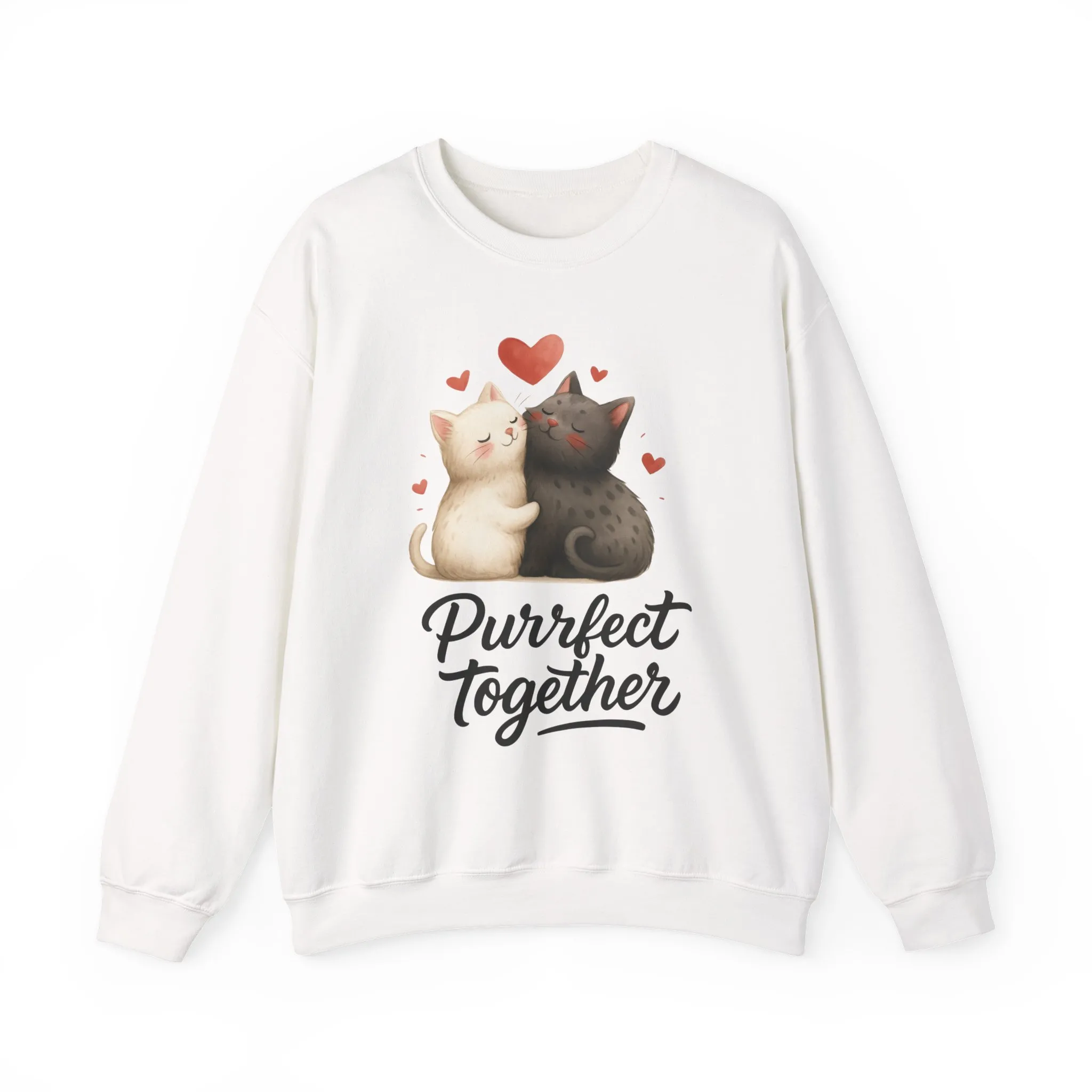 Cute Cat Couple Womens Sweatshirt, Purrfect Together Sweater, Gift for Cat Lovers, Cozy Crewneck for Valentine's Day, Animal Lover Apparel - Image 2
