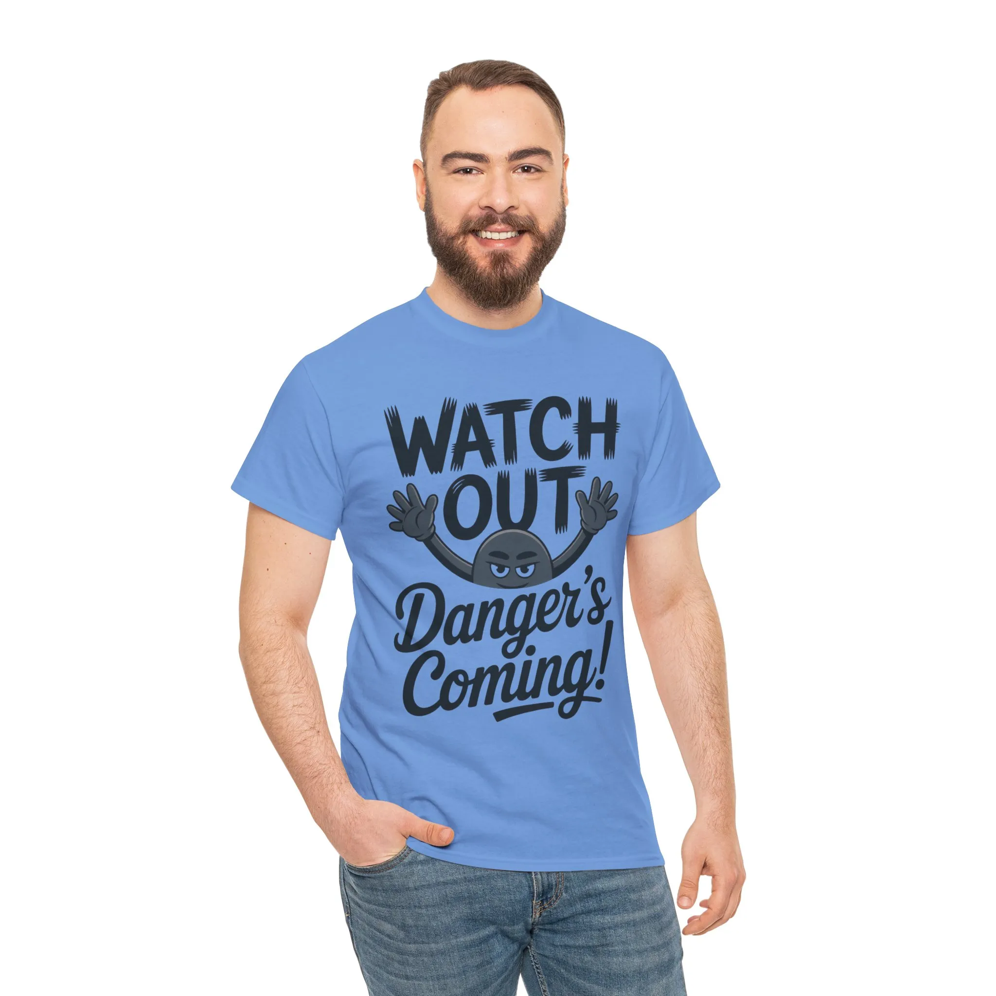 Funny "Watch Out" Cartoon Character T-Shirt, Sketch Style Unisex Heavy Cotton Tee, Minimalist Humorous Graphic Tee, Gift for Him/Her - Image 23