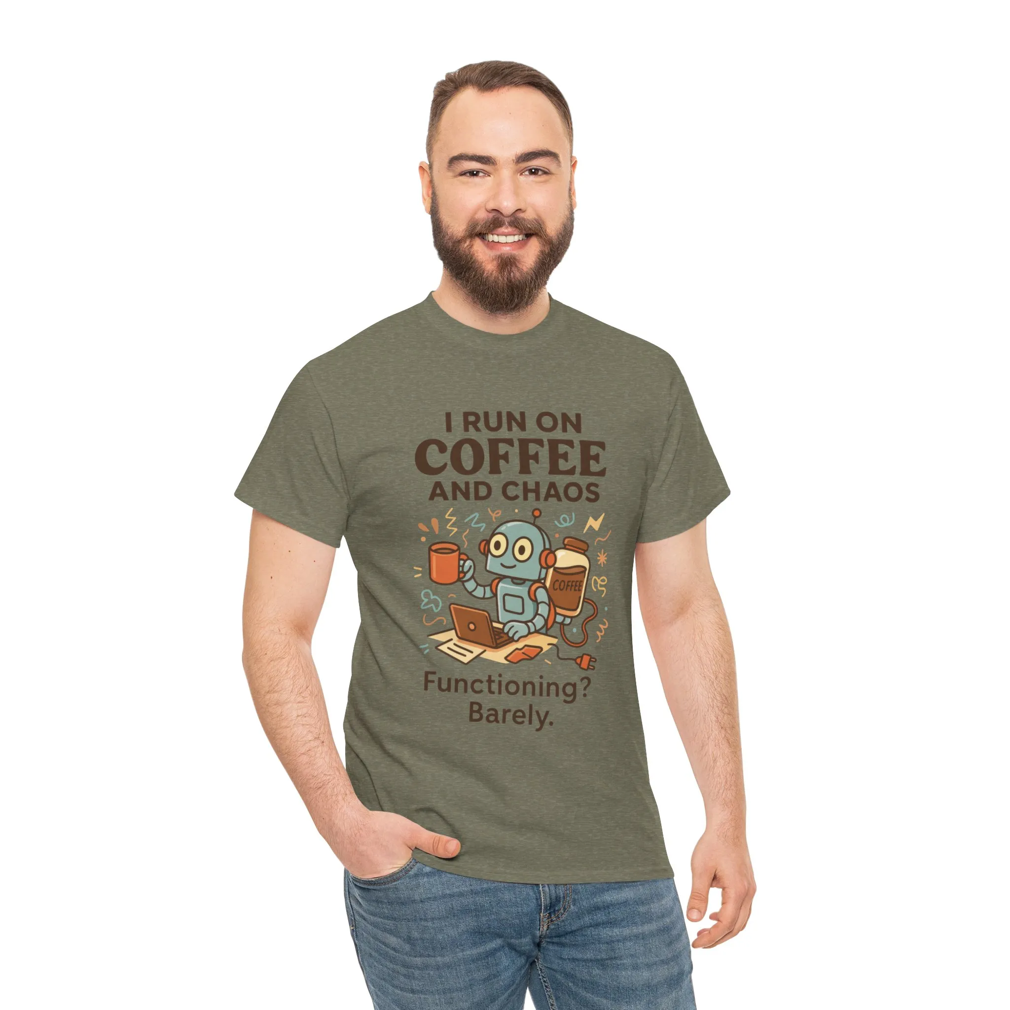 I Run on Coffee and Chaos Unisex Heavy Cotton Tee, Funny Coffee Lover Shirt, Gift for Him/Her, Work from Home Humor Tee, Relaxed Fit [...] - Image 17