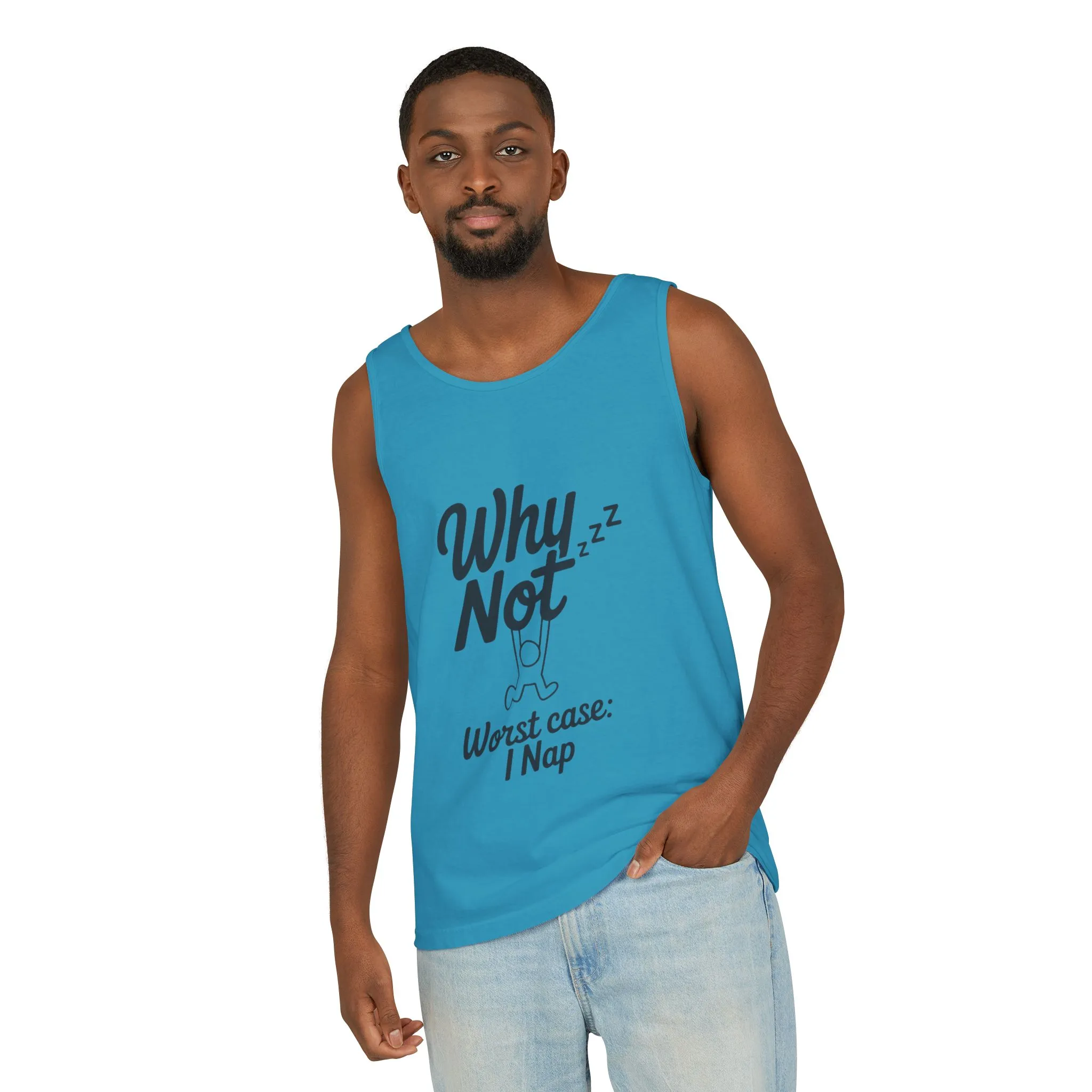 Comfy Mens Tank Top - Why Not? | Perfect for Relaxing, Gift for Nappers, Summer Wear, Vacation Apparel, Hilarious Lounge Top - Image 28