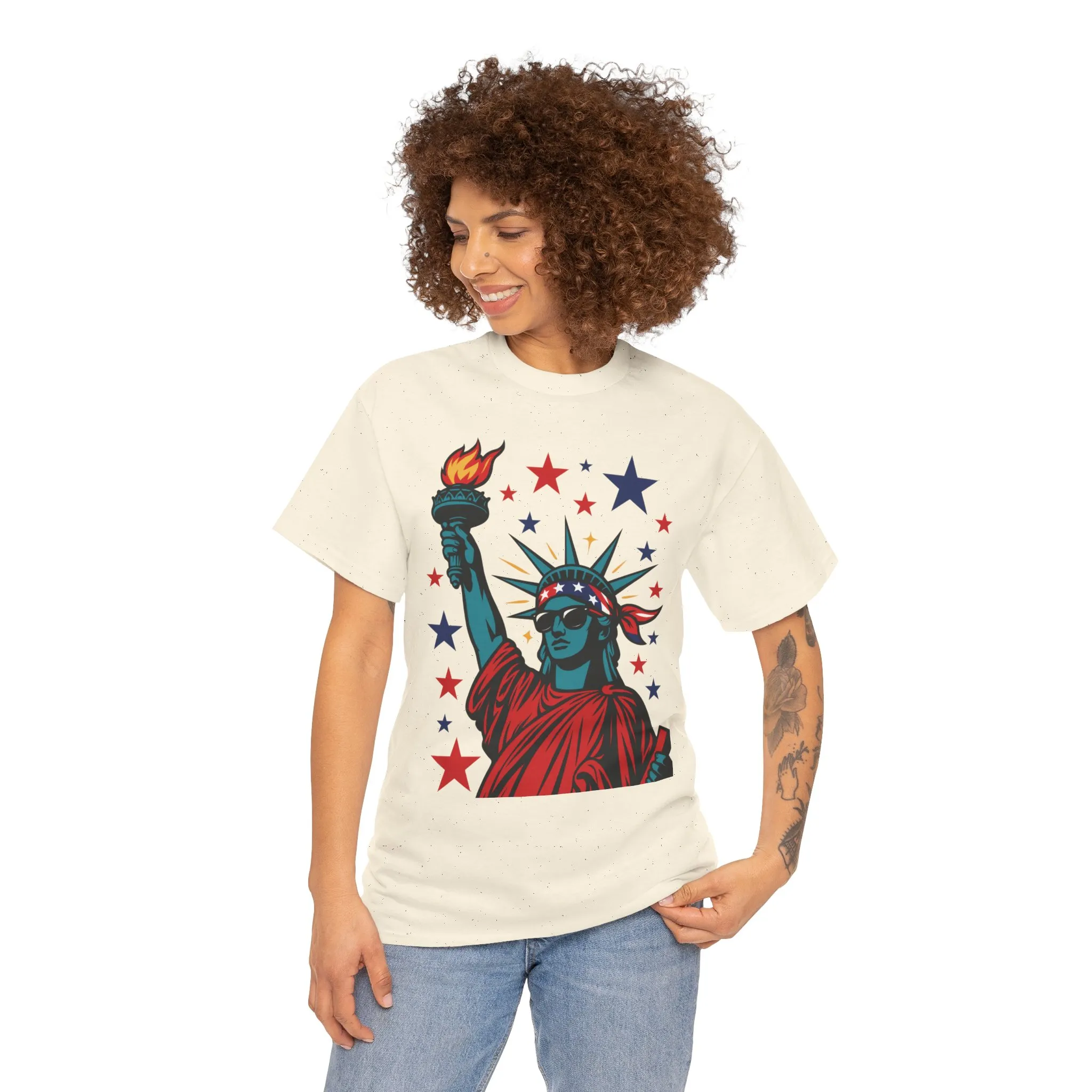 Lady Liberty Pop Art T-Shirt, Patriotic 4th of July Womens Tee, Retro USA Bandana Statue Shirt - Image 29