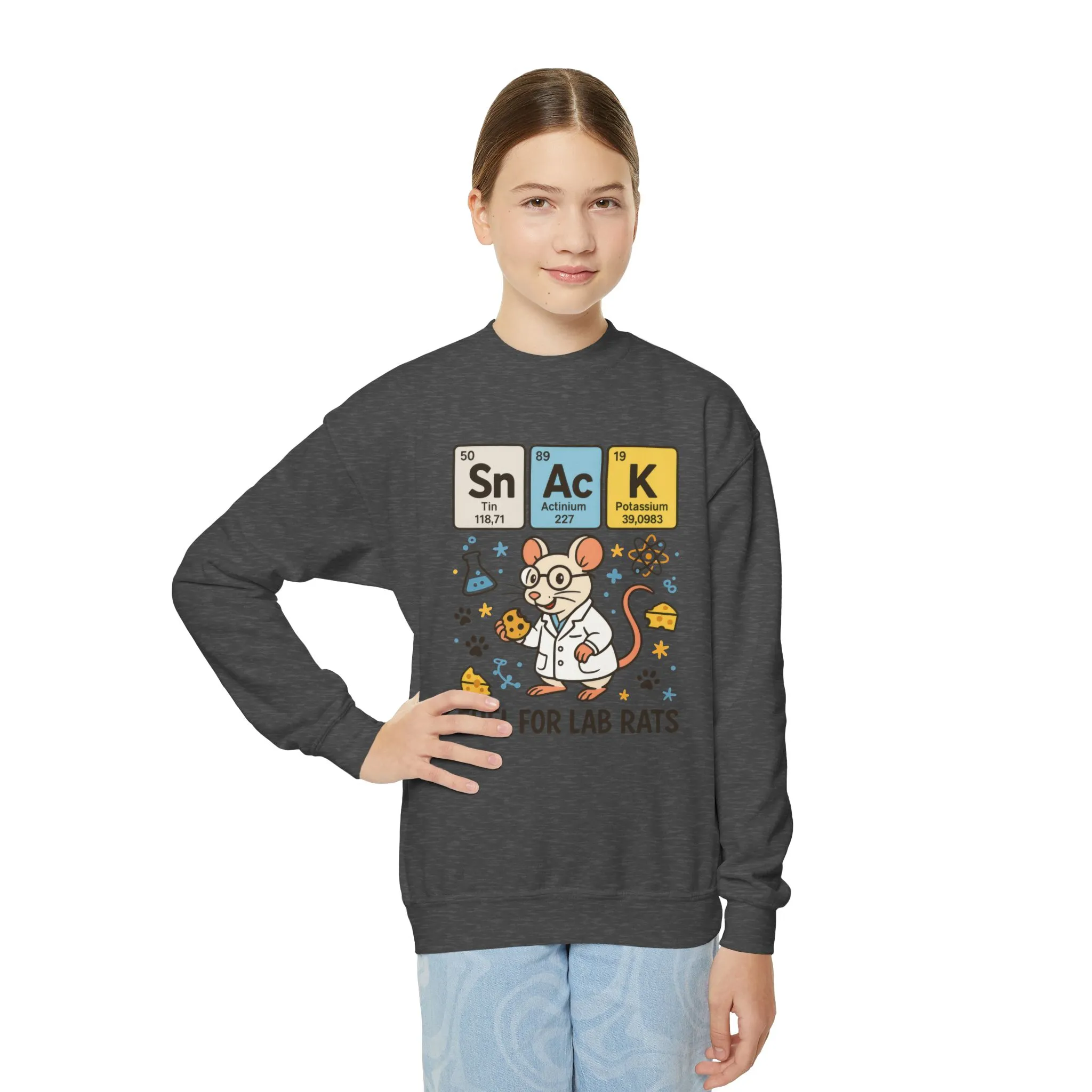 Youth Crewneck Sweatshirt - Fuel for Lab Rats, Cute Science Gift, Adorable Sweatshirt for Kids, Science Enthusiasts, Lab Rat Love - Image 12