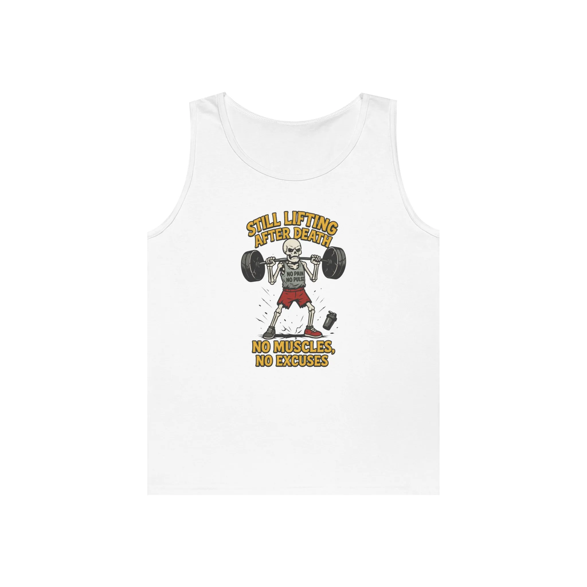 Funny Skeleton Gym Tank Top, Still Lifting After Death, Funny Workout Tee for Men, Fitness Gift, Halloween Apparel, Unisex Cotton Tank Top - Image 4